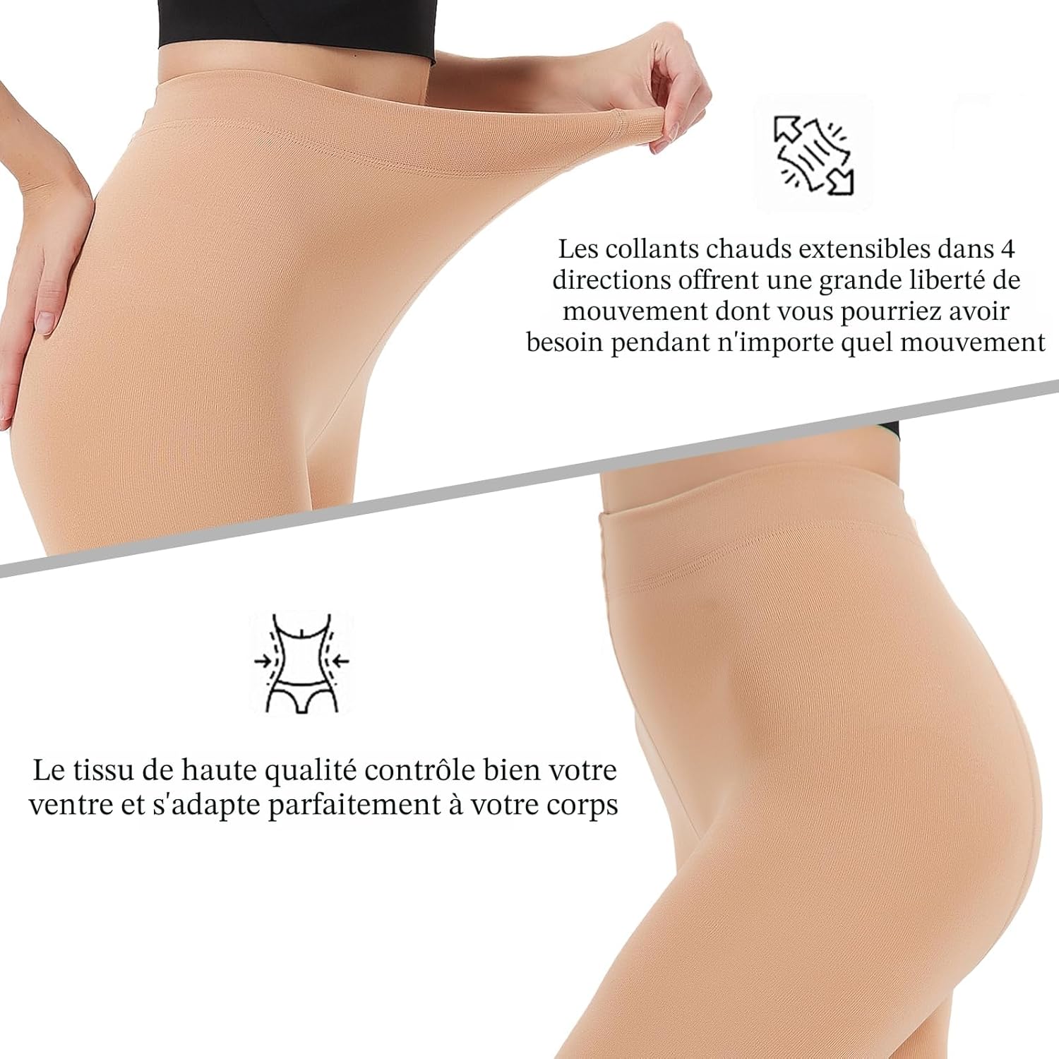 Detalle 2 de Hiltzo Collants Chauds pour Femmes - Hiver Extensible & Épais en Polar Taille Haute