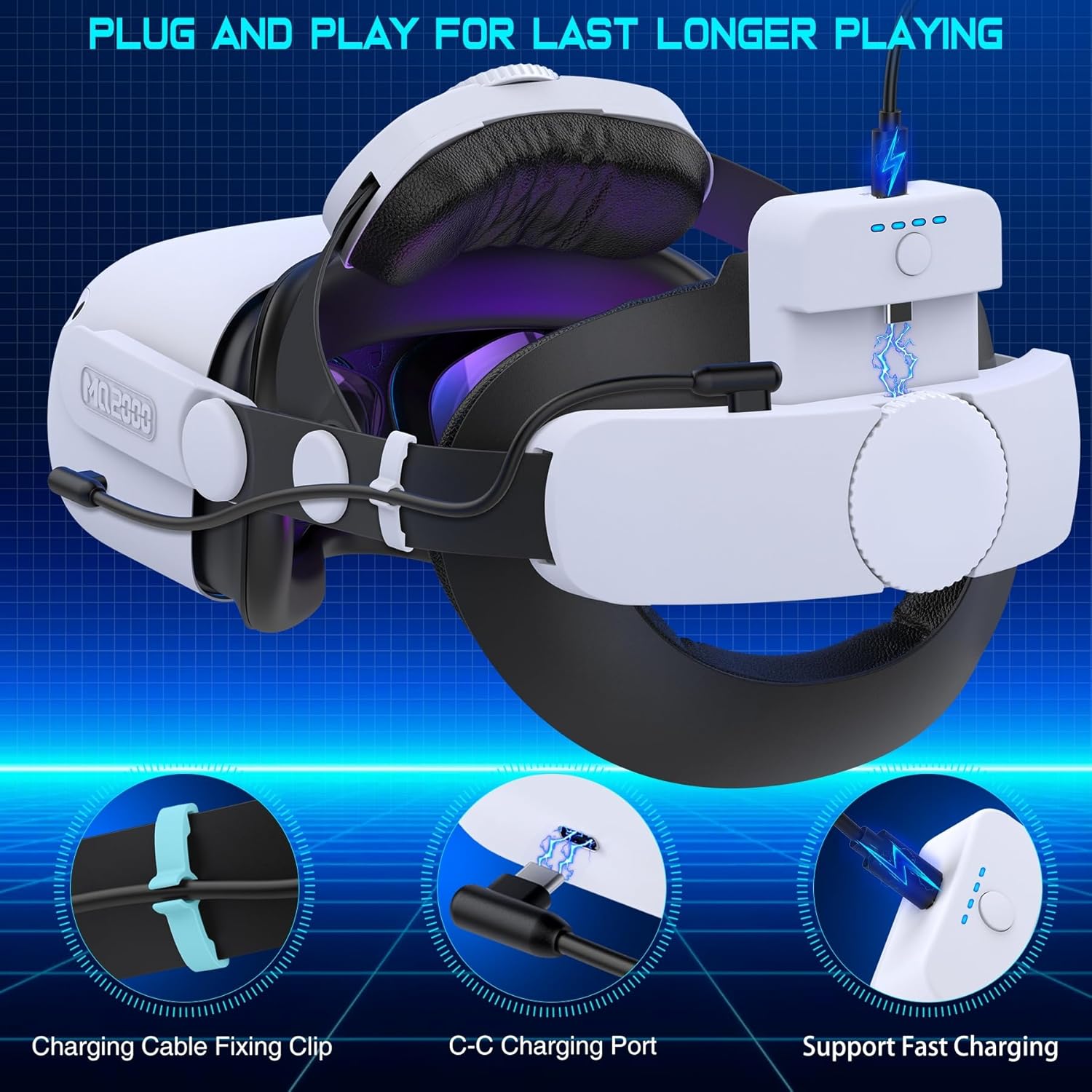 Thumbnail 6 de Elegamefy Akku-Headstrap für Meta Quest 3/3S und Quest 2 mit 15.000-mAh Akku & Ladestation