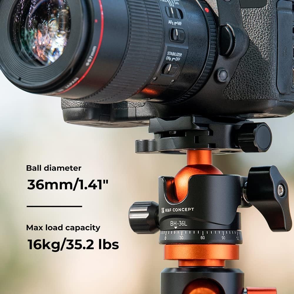 Thumbnail 2 de K&F Concept Testa a sfera per treppiede in metallo 36 mm, rotazione a 360°, livella a bolla