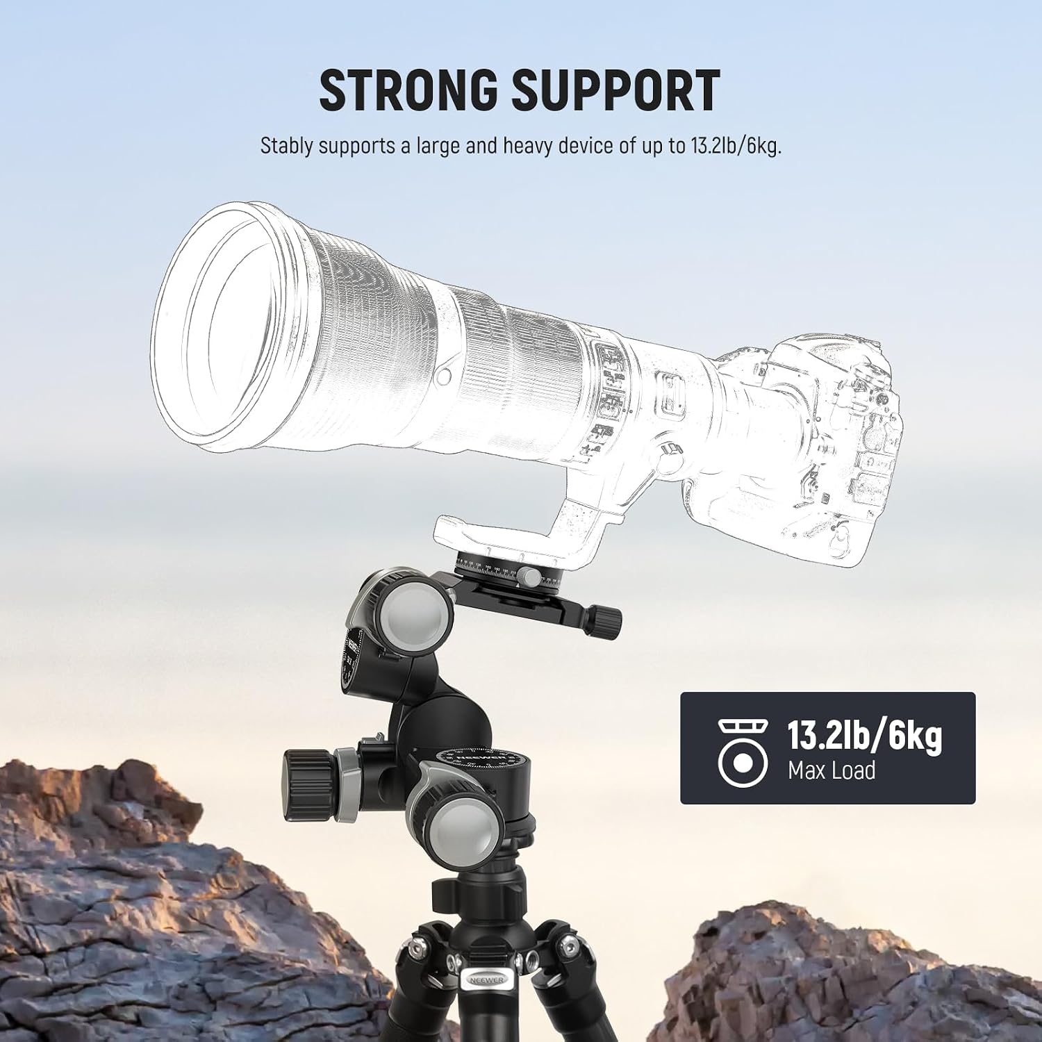 Thumbnail 5 de NEEWER TH15 3-Way Geared Tripod Head with Gears – 3-Axis Pan Tilt in Aluminium