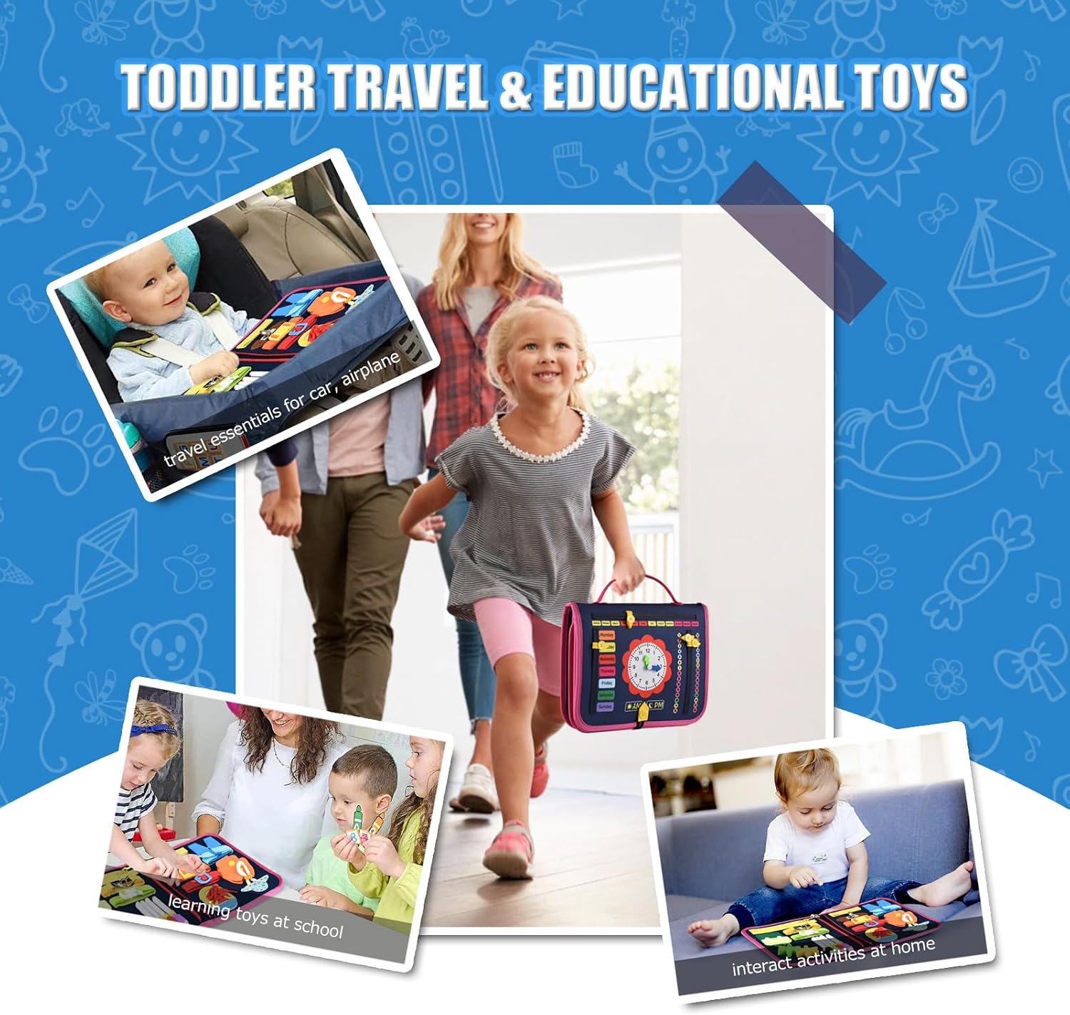 Thumbnail 4 de Montessori Busy Board sensory activity board (Navy blue) for ages 1–6
