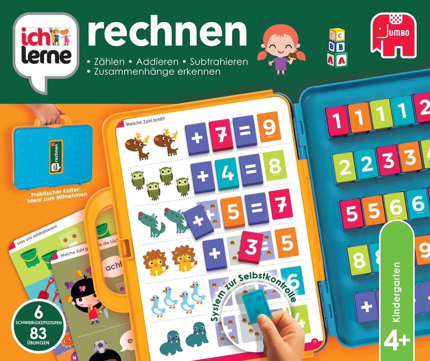 Detalle 2 de Jumbo Spiele 18078 Ich lerne rechnen – Lernspiel für Kinder ab 4 Jahren (2–4 Spieler)