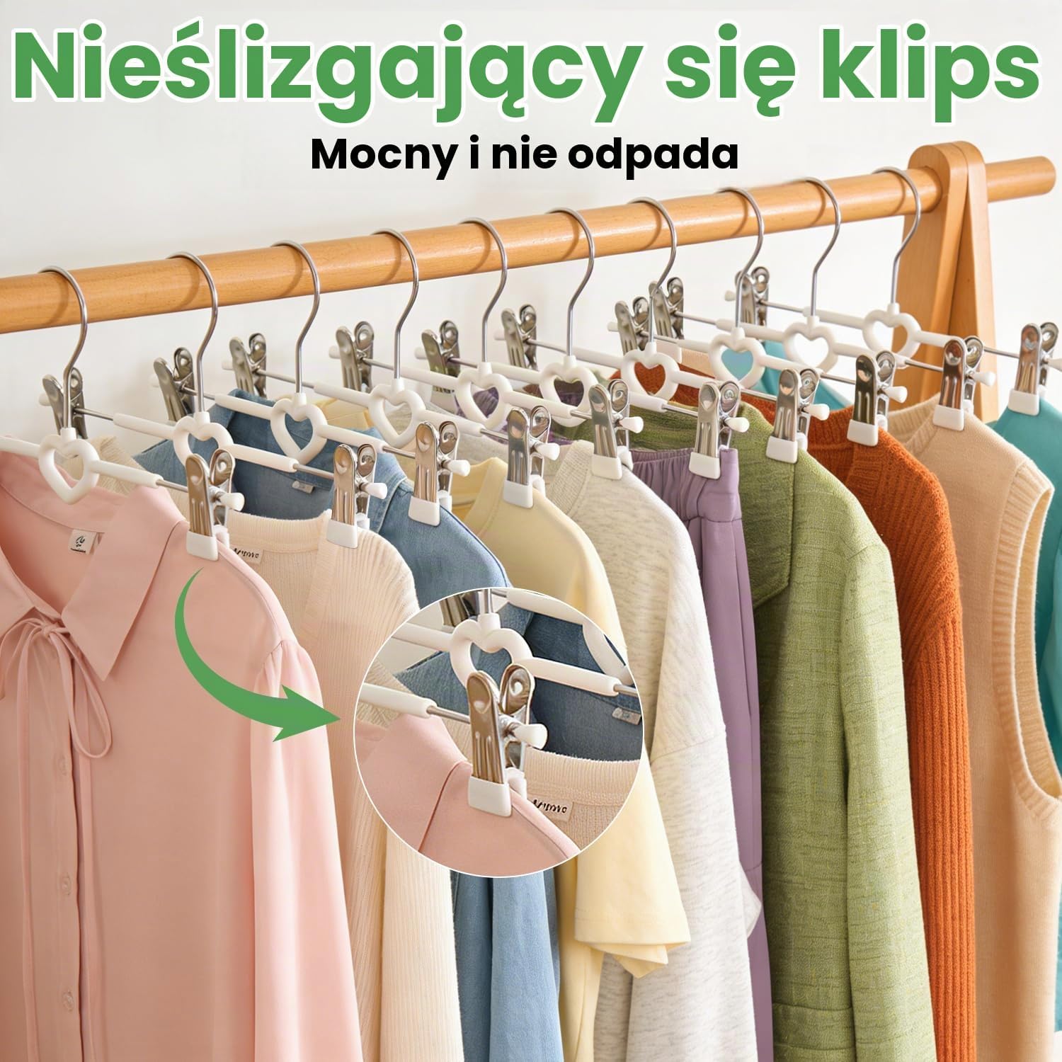 Detalle de Yoxovo metalowe wieszaki na spodnie 30 cm, 10 szt., regulowane klipsy