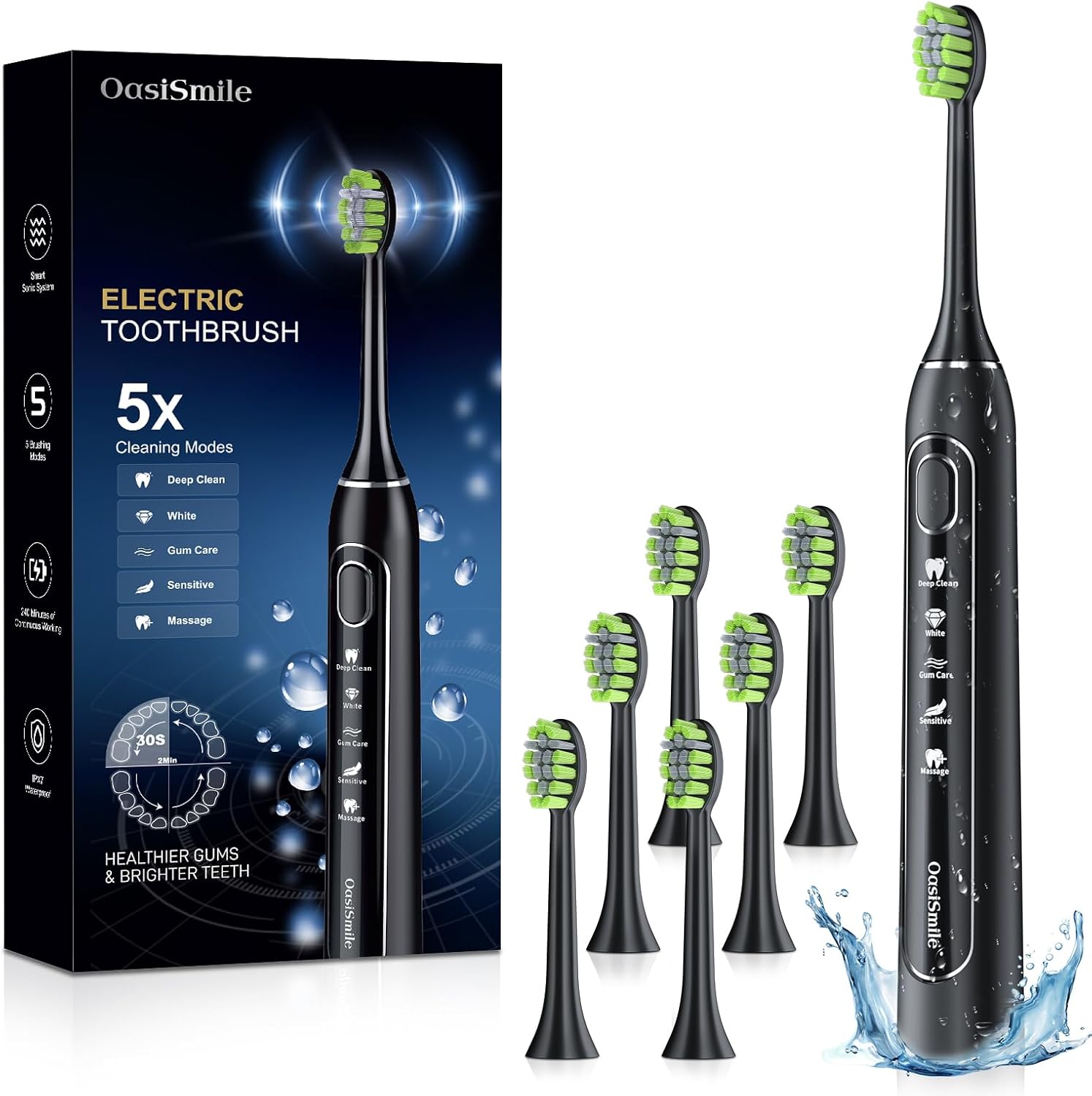 Detalle de OasiSmile Electric Toothbrush for Adults: 42,000 VPM, 5 Modes, 6 Heads