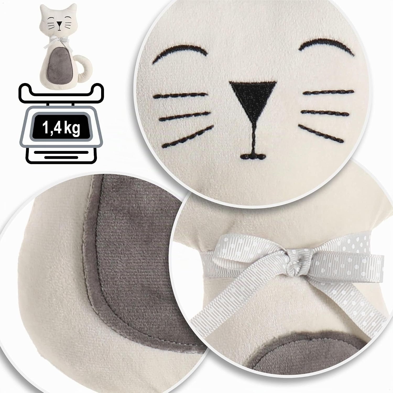Detalle 2 de COM-FOUR Fermaporta: fermaporta pesante a forma di gatto, 1,4 kg, grigio/bianco