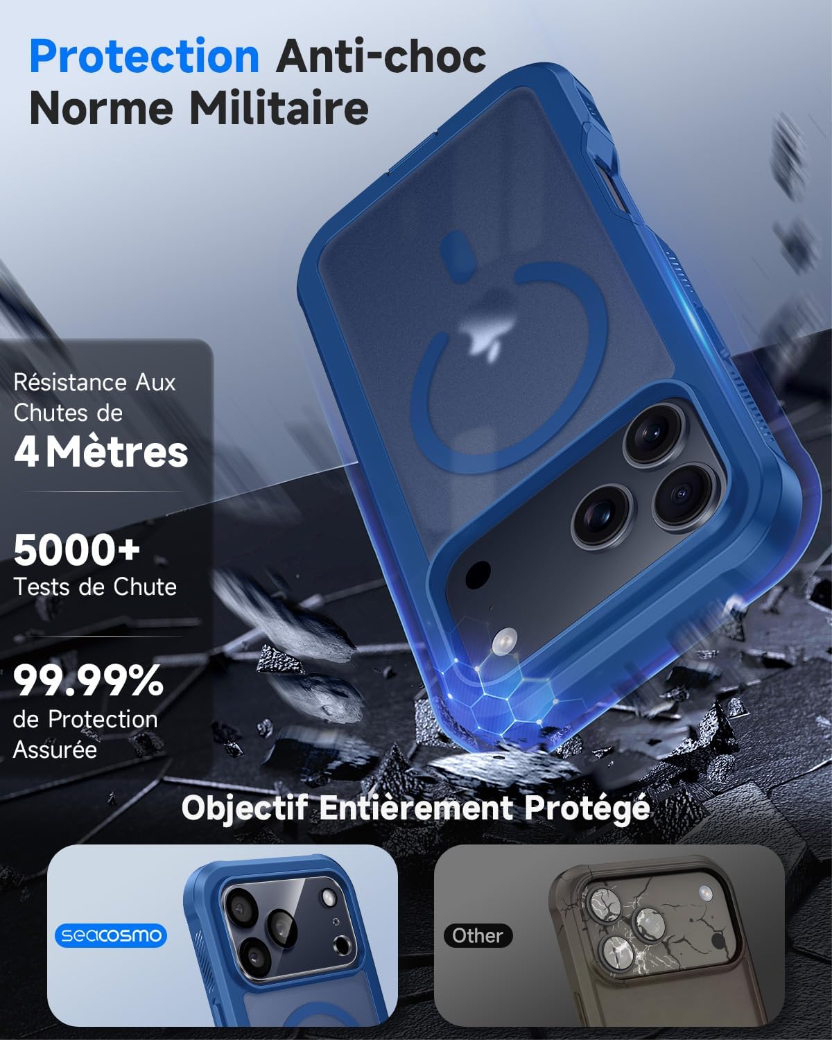 Thumbnail 4 de Coque Magnétique Seacosmo pour iPhone 17 Pro Max — Verre trempé anti-espion, MagSafe, dos translucide bleu
