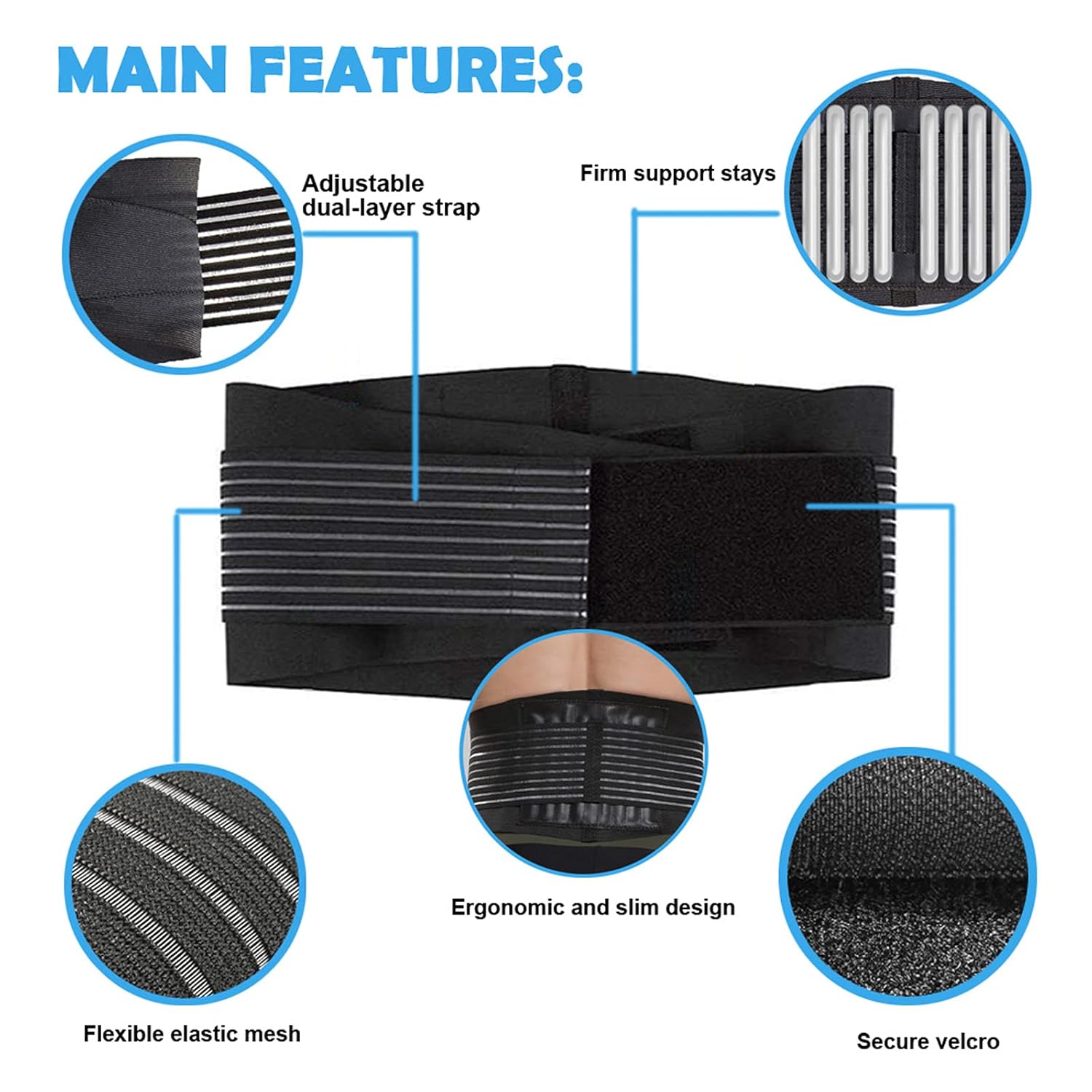 Thumbnail 3 de Paskyee Lower Back Support Belt with 6 Stays: Flexible Lumbar Brace for Pain Relief