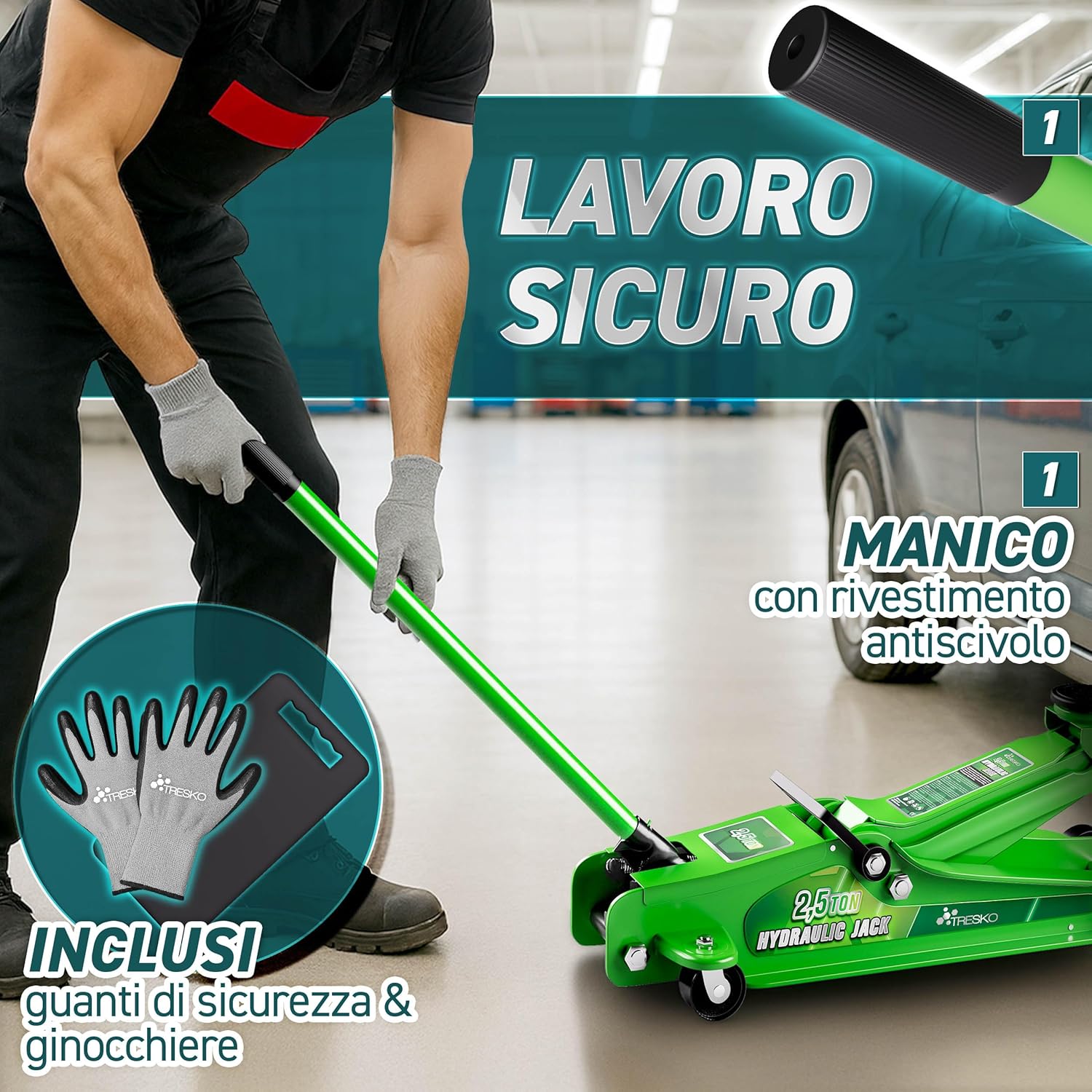 Thumbnail 3 de TRESKO Cric idraulico 2,5 tonnellate: elevazione 85–385 mm, robusto e manovrabile