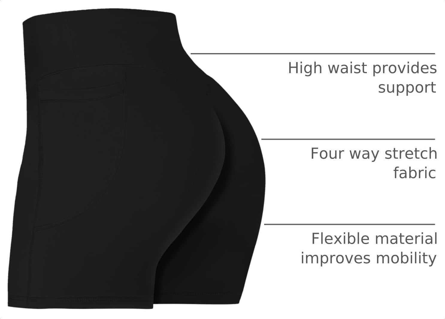 Detalle de Sunzel No Front Seam Biker Shorts for Women with Pockets – High Waisted, 3/5/8-Inch Inseam, Tummy Control