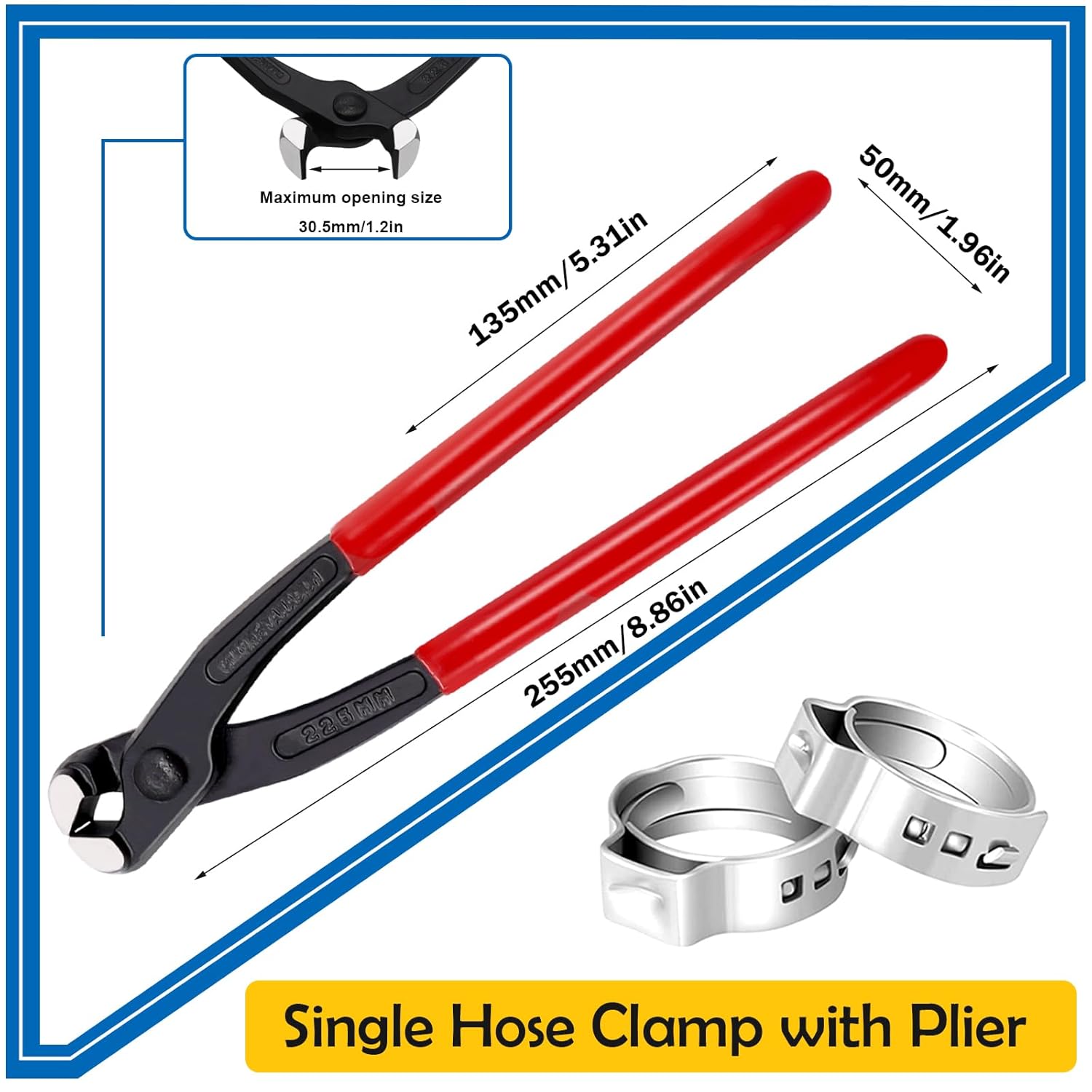 Thumbnail 2 de Seept 115Pcs 10-Sizes 304 Stainless Steel Single Ear Hose Clamps with Ear Clamp Pliers (6-28.6mm) - Crimp Hose Clamp Kit