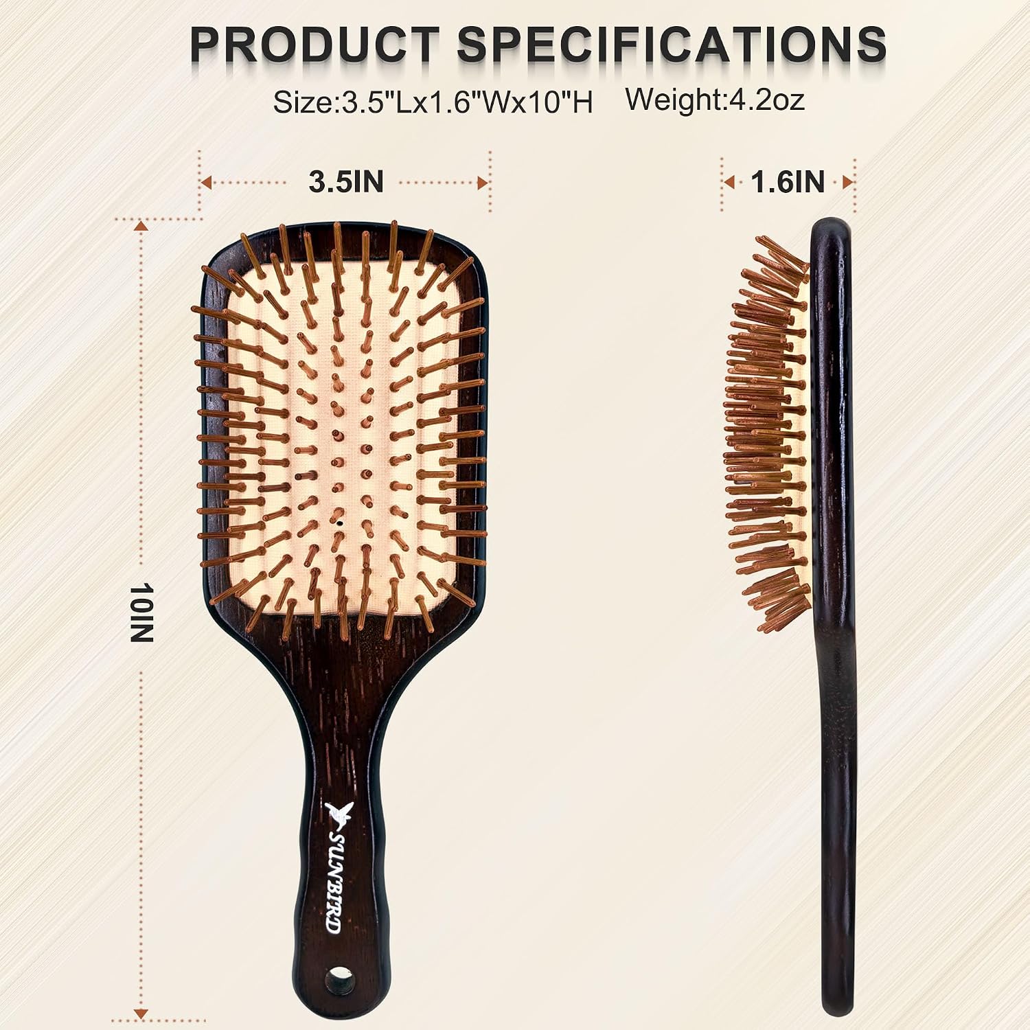 Detalle 2 de Wooden Square Hair Brush with Bamboo Bristles