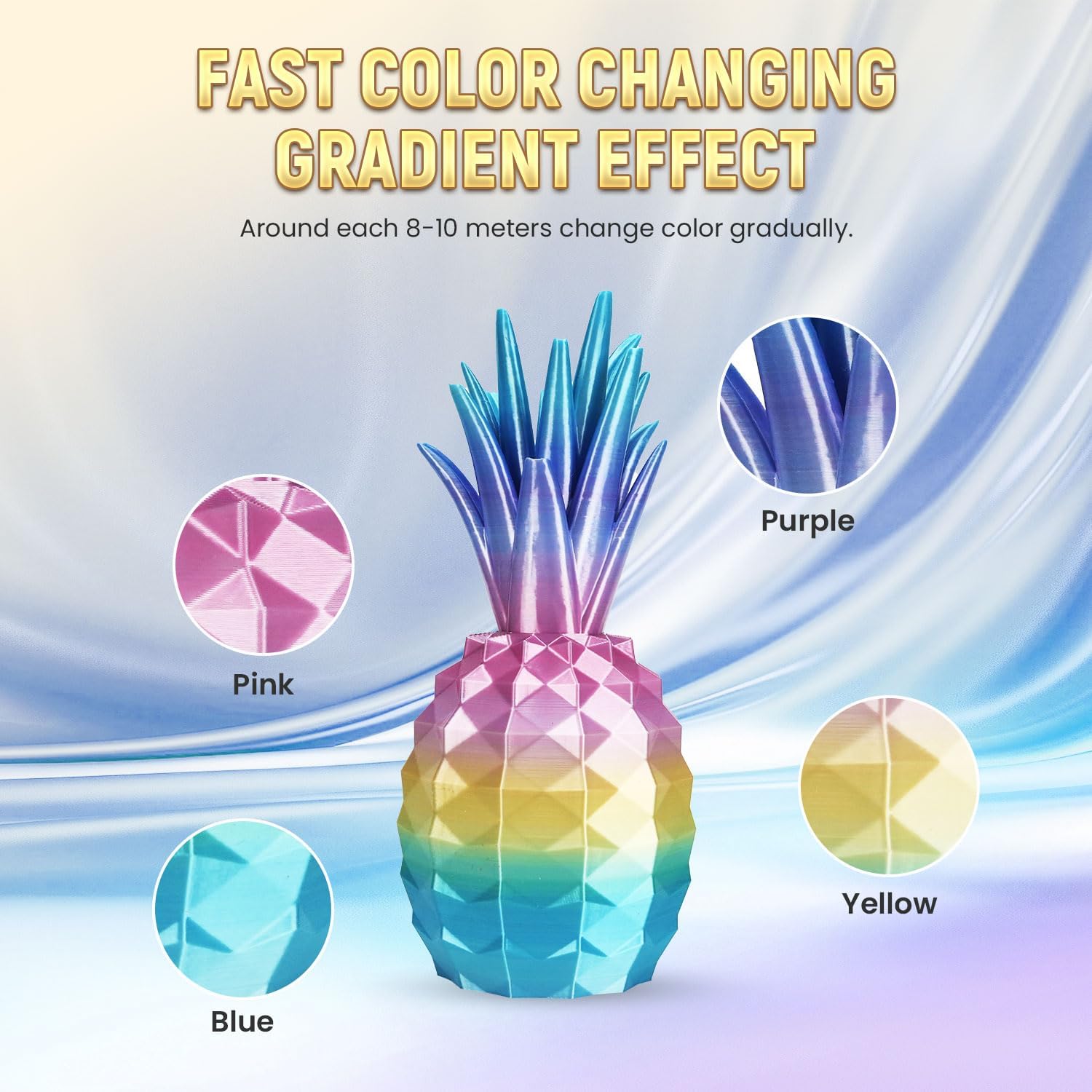 Thumbnail 2 de FLASHFORGE Silk PLA Gradient Rainbow Pastel Filament (1.75mm) – Multicoloured Colour Change 8m Spools