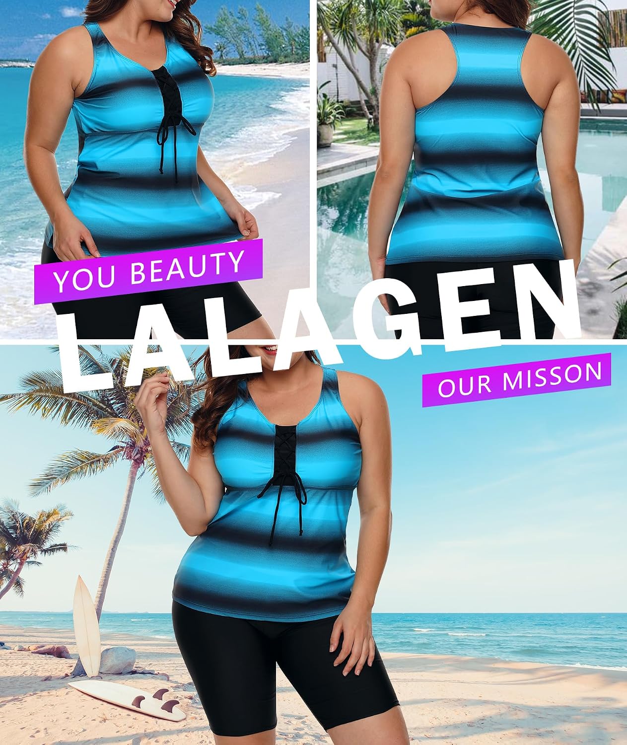 Thumbnail 1 de LALAGEN Women’s 2026 Plus Size Tankini Rash Guard Capris Two-Piece Swimsuit (S–5X)