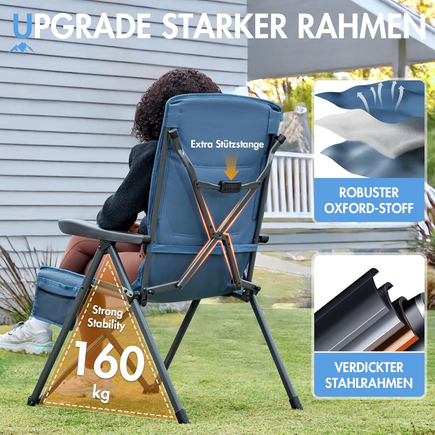 Thumbnail 4 de Portal faltbarer Campingstuhl mit Rückenverstellung in 3 Positionen (bis 160 kg) – hohe Lehne für Garten, Balkon & Angeln