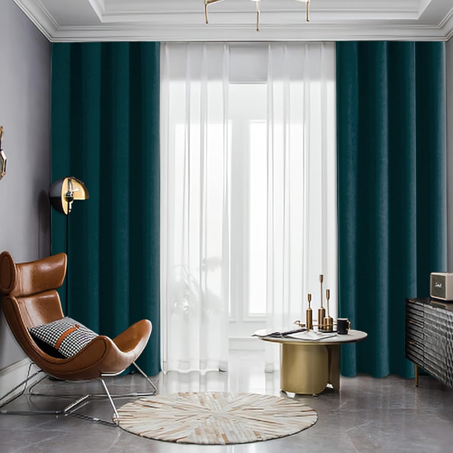 Thumbnail 1 de CUCRAF Thermal Insulated Velvet Curtains (Teal) Eyelet Ring Top — 2 Panels, Blackout for Kids Room & Living Room