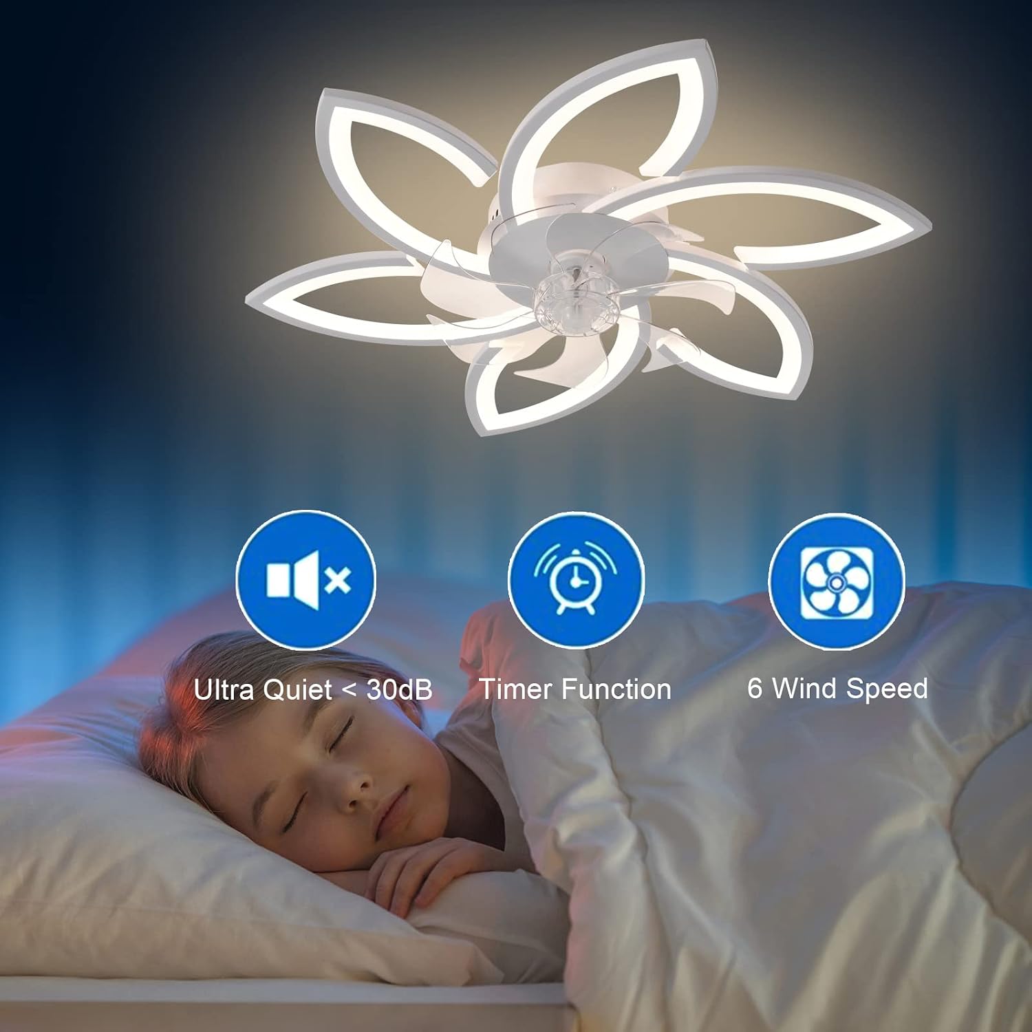 Detalle de ZHMDJDSH ADH-CFL02 30-inch Ceiling Fan with LED Light, Remote and 6 Speeds