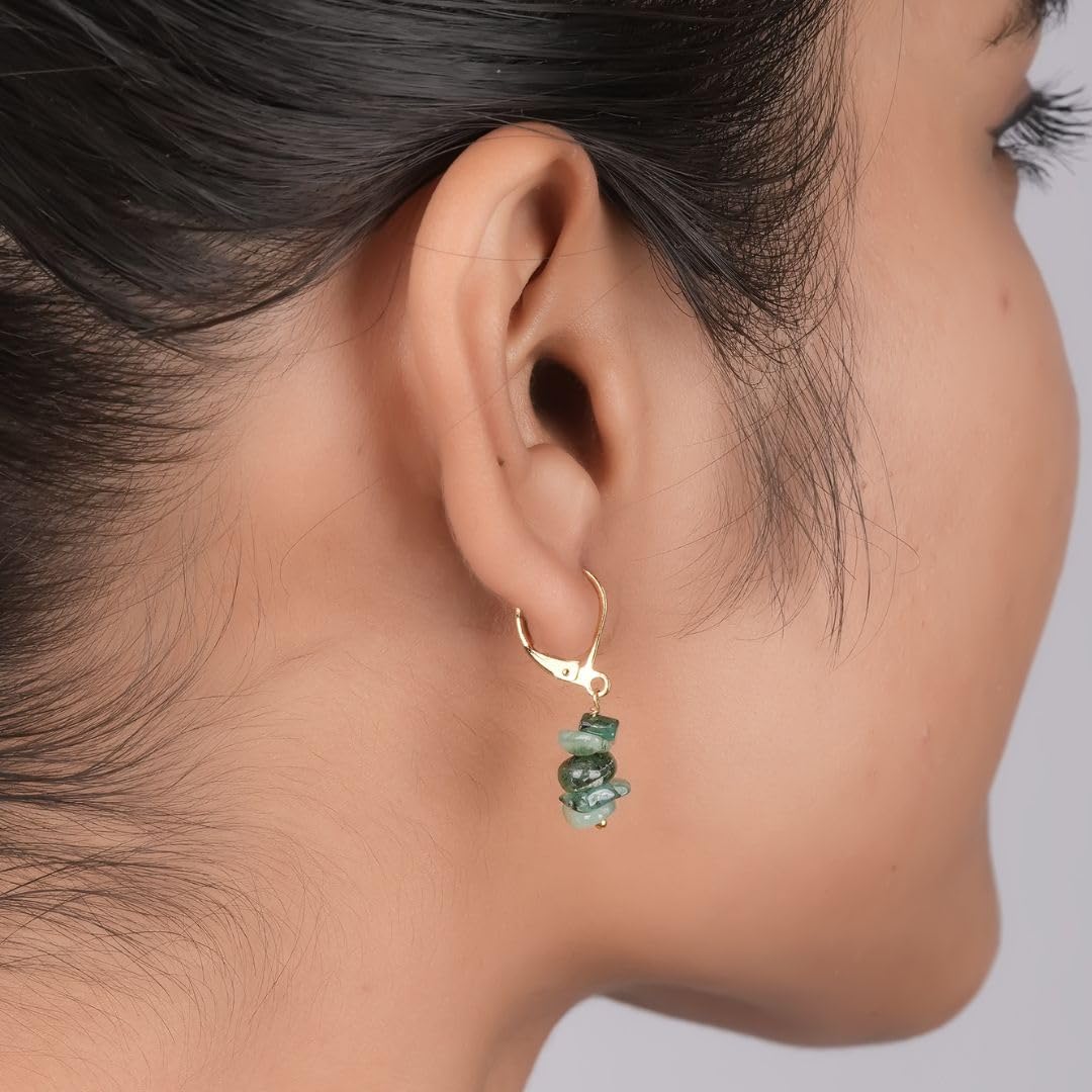 Thumbnail 4 de Gempires Natural Emerald Chips Leverback Hoop Earrings