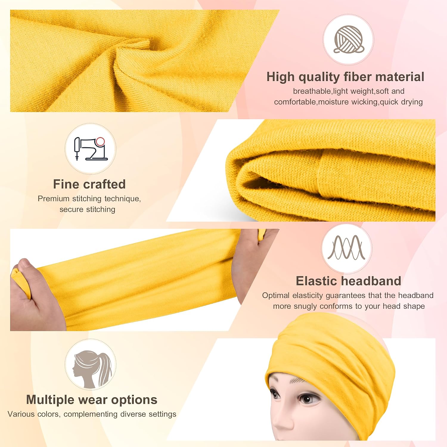 Detalle 2 de DiyJibb 7-Pack Wide Headbands for Women, Soft Stretchy Cloth, 7 Colors