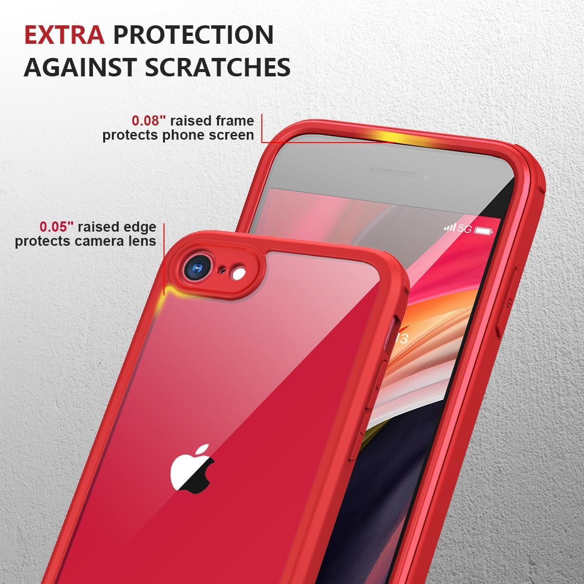 Thumbnail 5 de iPhone SE 2022/2020 Case with Built-in Glass Screen Protector – Red Bumper, Transparent Back