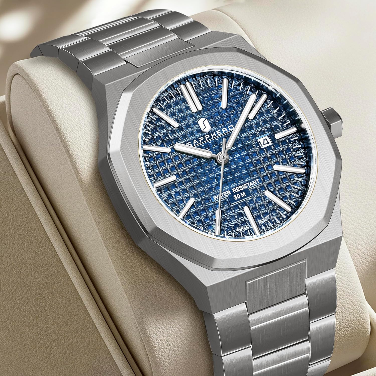 Thumbnail 6 de SAPPHERO Herrenarmanduhr mit Quarzwerk, Edelstahl, 42 mm – Datumkalender, 50 m Wasserdicht