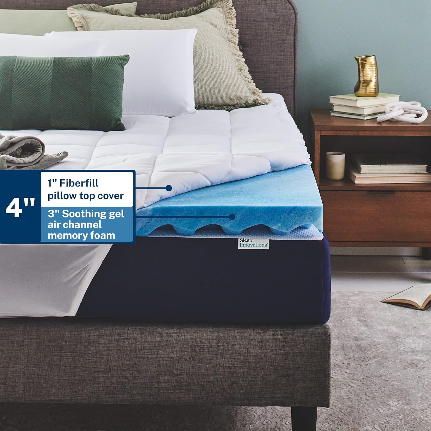 Thumbnail 2 de Sleep Innovations Dual Layer 4 Inch Memory Foam Mattress Topper (Queen) with 3 Inch Cooling Gel Foam + Removable Pillow Top Cover