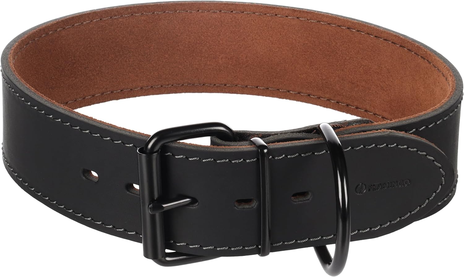 Detalle 1 de Flamingo Montana M/L – czarna skórzana obroża 35 mm z nitami i klamrą