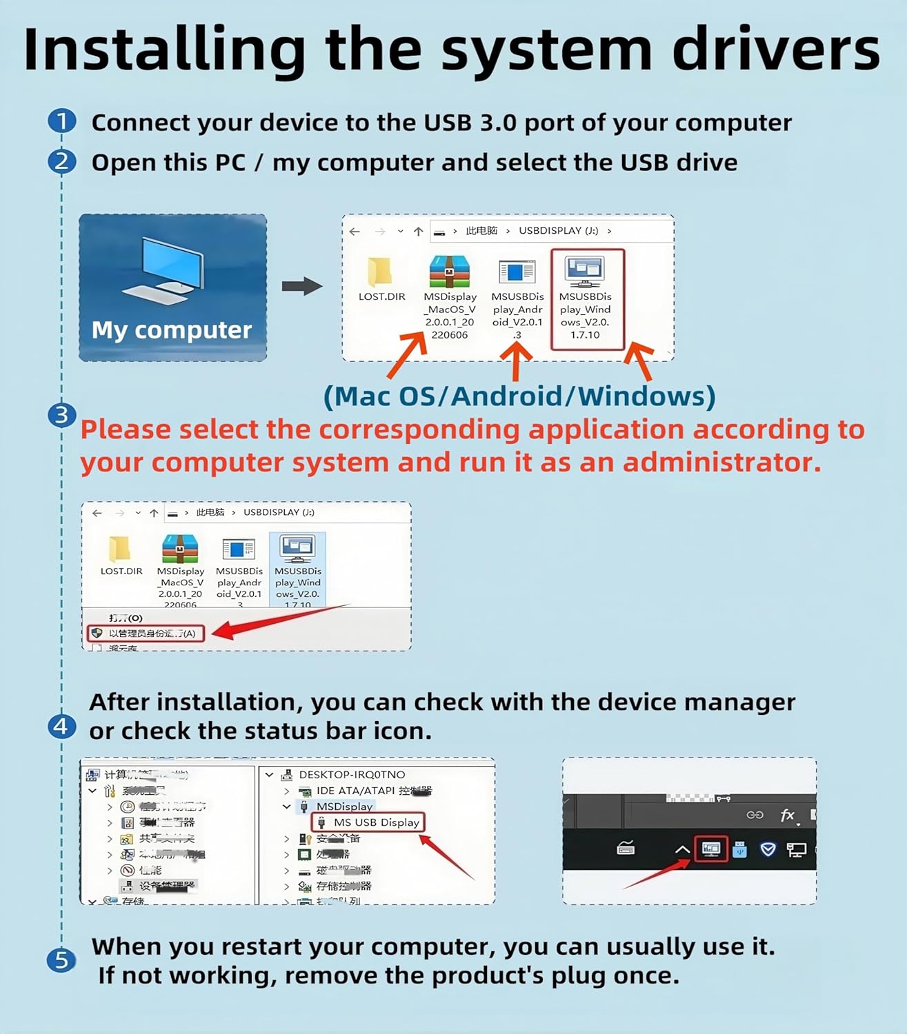 Detalle de Muchfox USB to HDMI Cable (USB A to HDMI) with Built-in Drivers, Audio Support, 2m