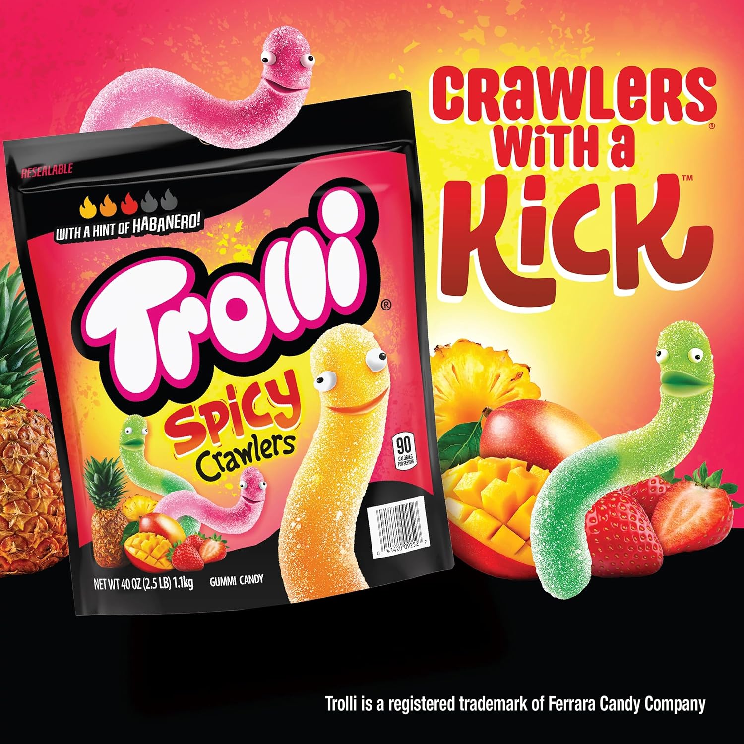Detalle 2 de Trolli Spicy Crawlers Gummy Worms, 40 oz Resealable Bag with Three Habanero Flavors