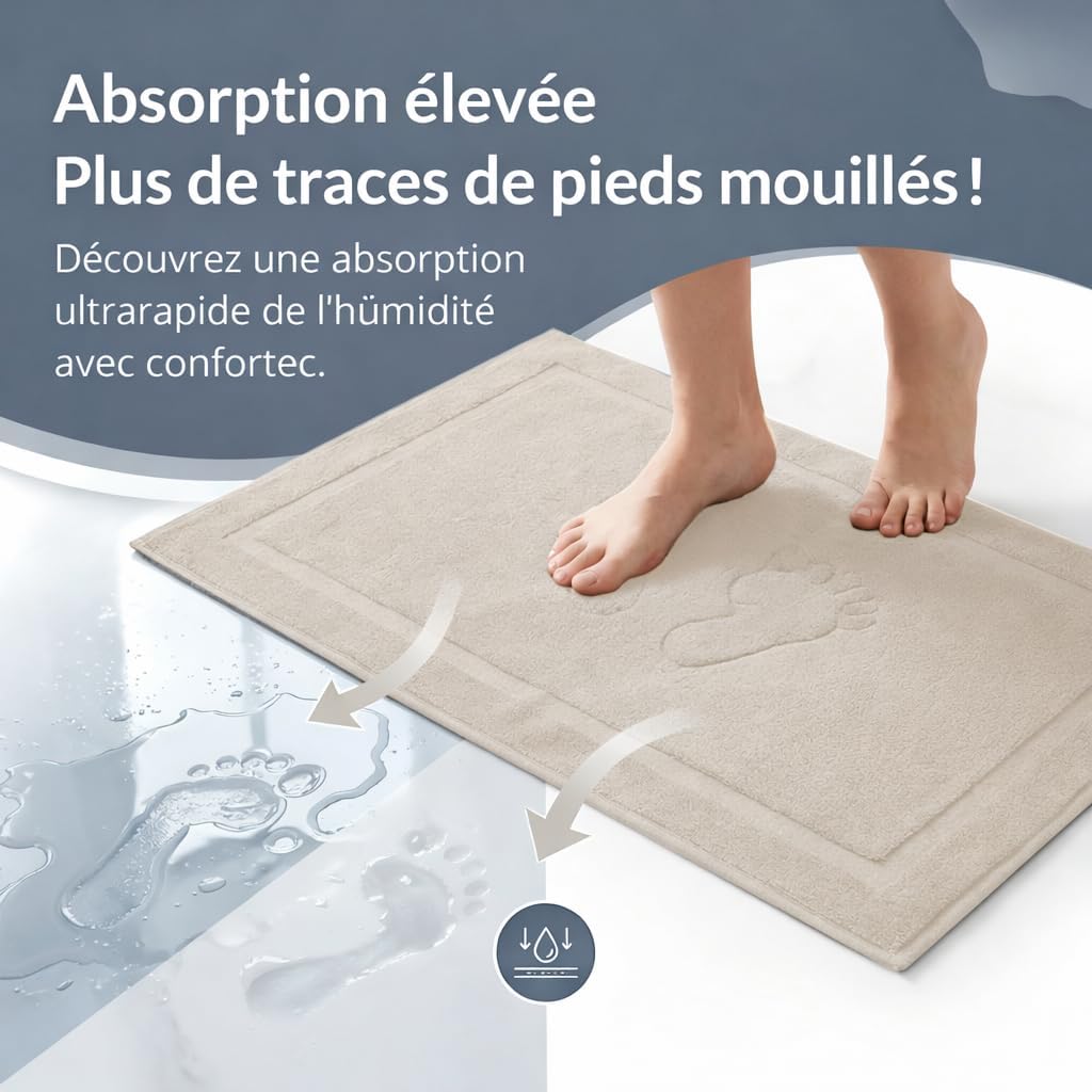 Thumbnail 2 de Komfortec Lot de 2 tapis de bain en coton 800 g/m², 50 x 80 cm – sable et beige