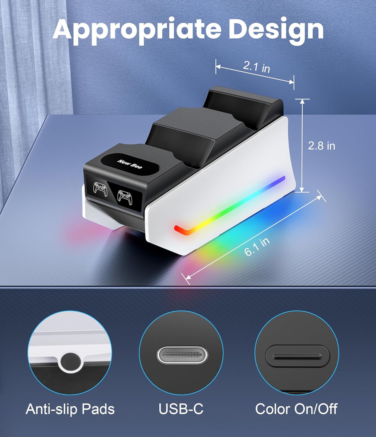 Thumbnail 5 de New bee PS5 Controller Ladestation – 2,5 Std Schnelllade für PS5 Controller mit RGB-Beleuchtung