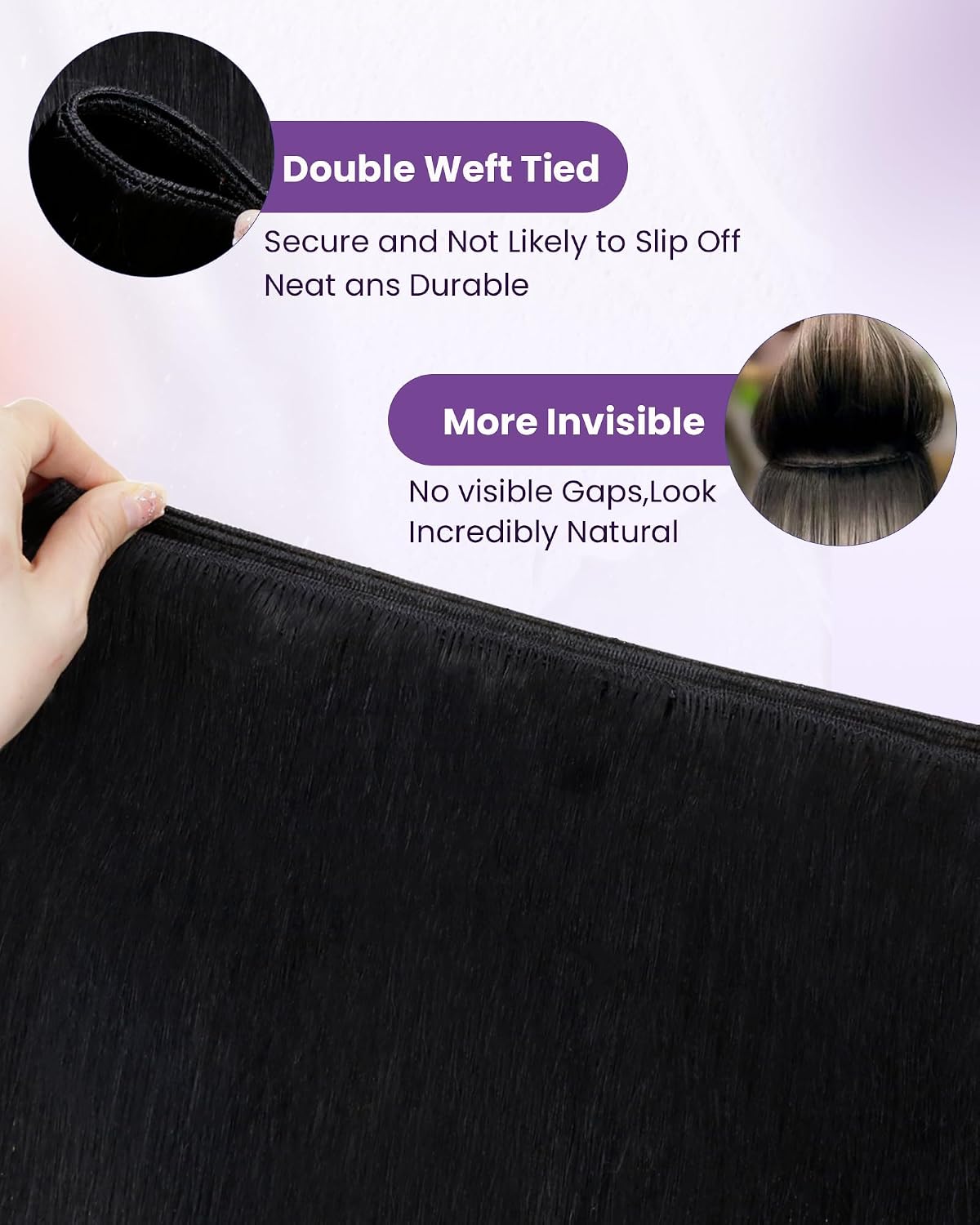Thumbnail 4 de LaaVoo Tressen Echthaar Extensions 65 cm Schwarz – Remy Echthaar zum Einnähen