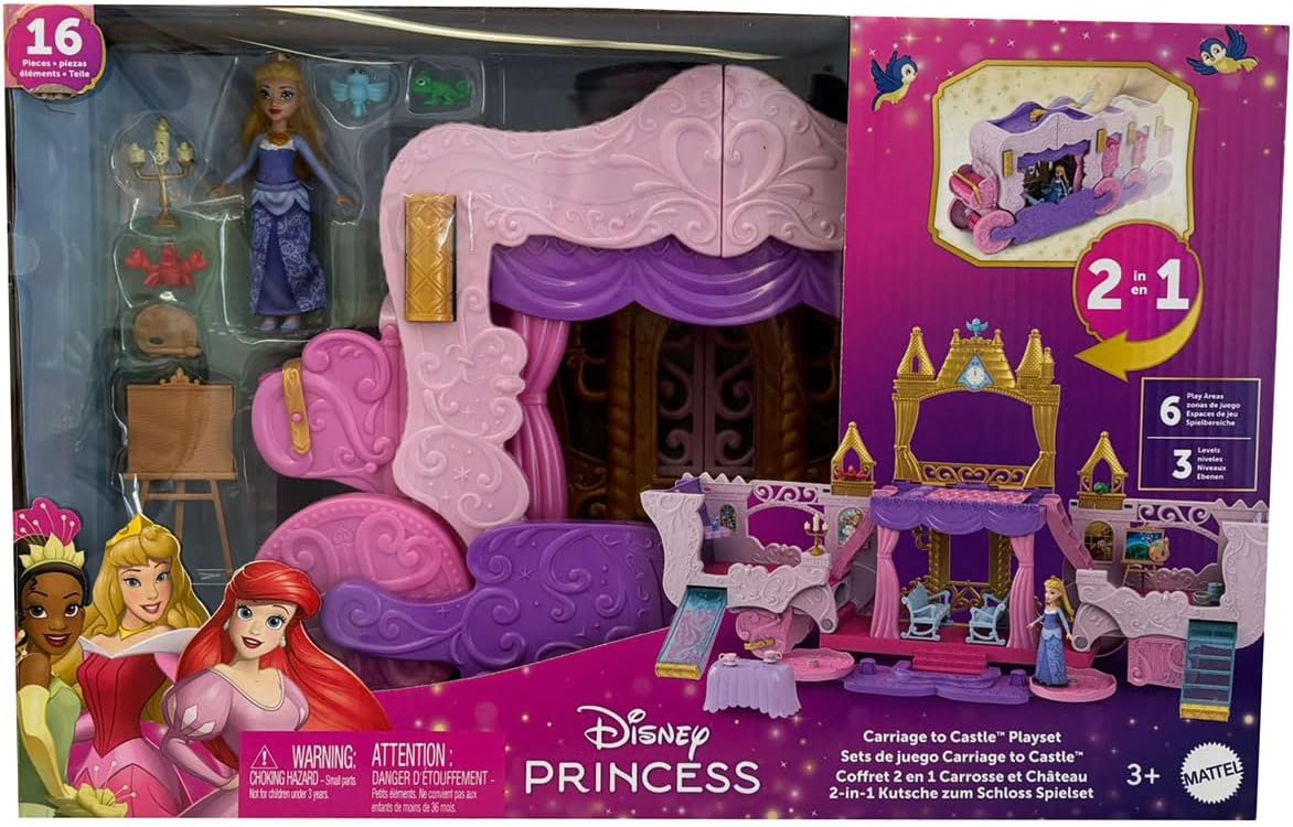Detalle de Mattel Disney Princess Castello Carrozza (HWX17) playset 2 in 1 trasformabile con mini bambola Aurora
