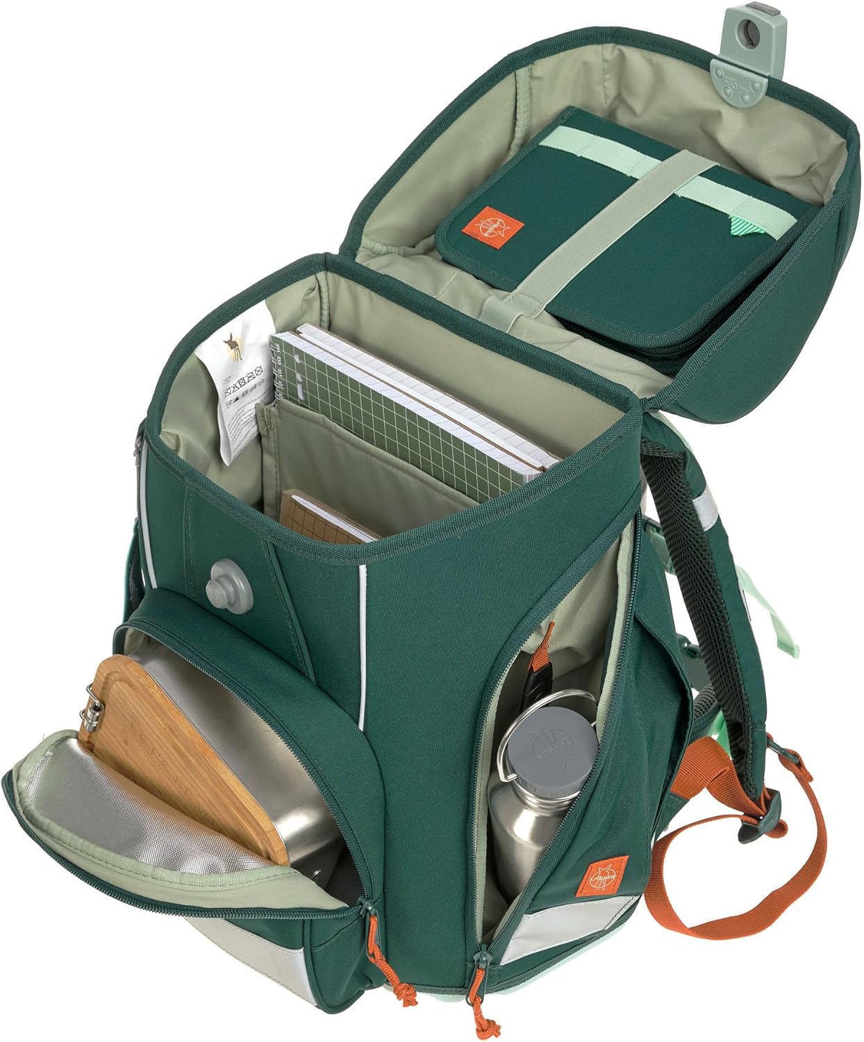 Detalle de LÄSSIG 7-teiliges Schulranzen-Set Boxy Unique Dark Green Ocean Edition