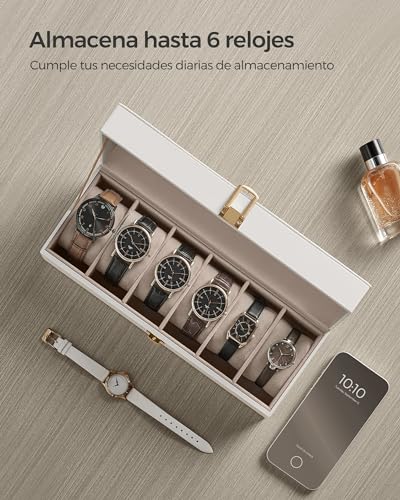 Detalle de SONGMICS caja para relojes de 6 compartimentos