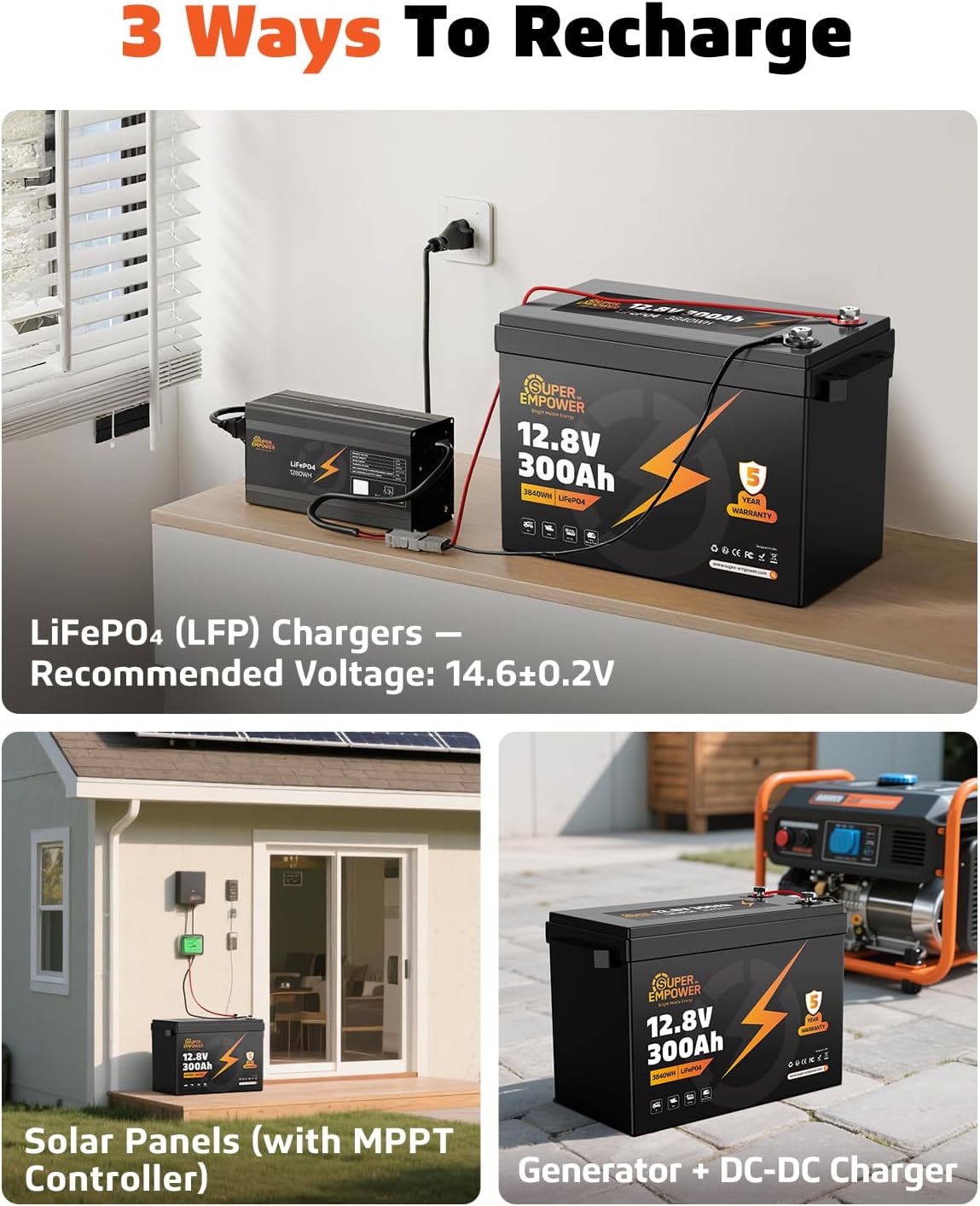 Thumbnail 6 de SUPER EMPOWER 12300-180L 12V 300Ah LiFePO4 Battery, 3840Wh, 200A BMS