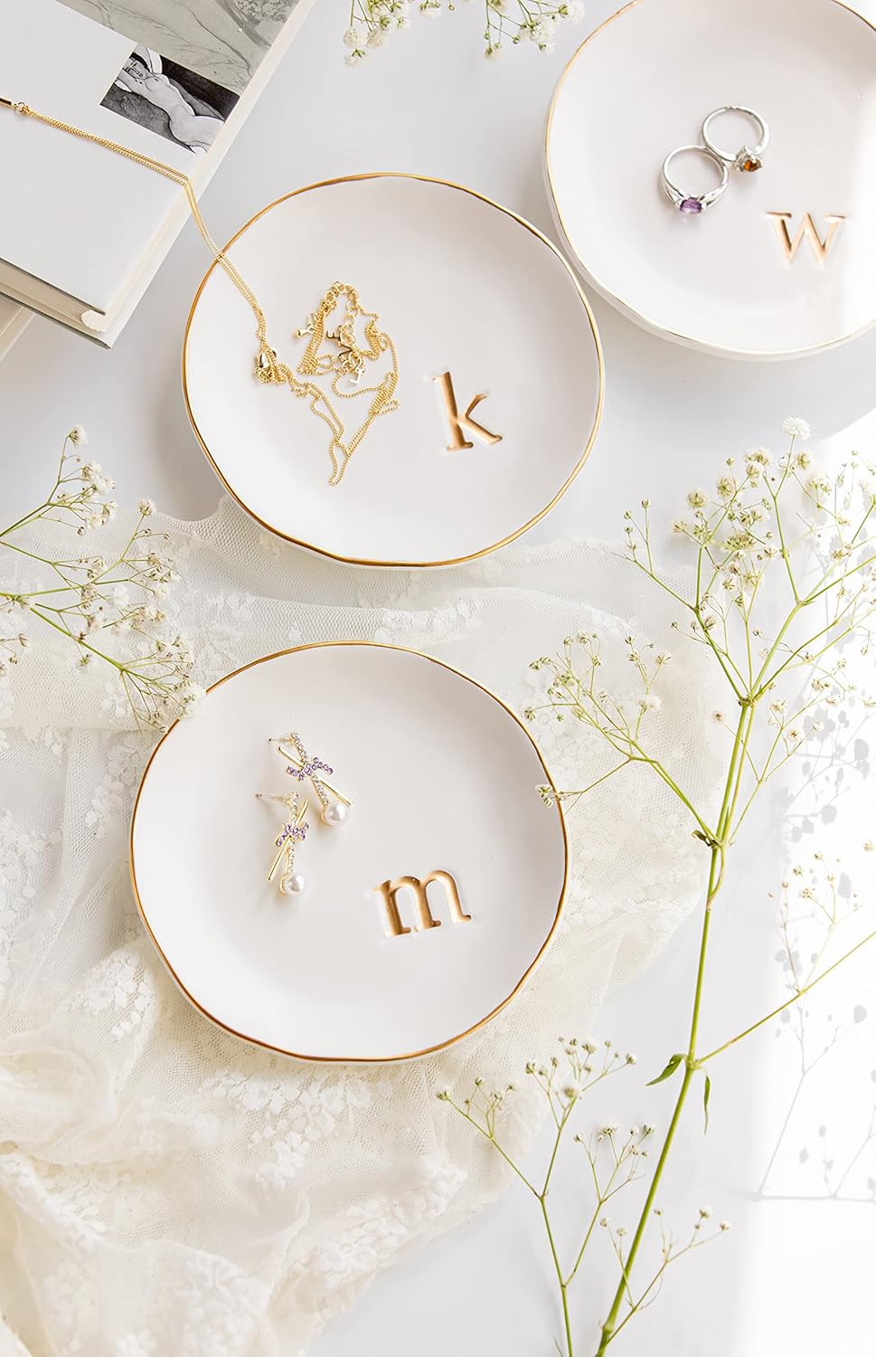 Thumbnail 3 de COLLECTIVE HOME Ceramic Jewelry Tray (4.75 in) — White Decorative Trinket Dish for Rings, Earrings, Necklaces & Keys