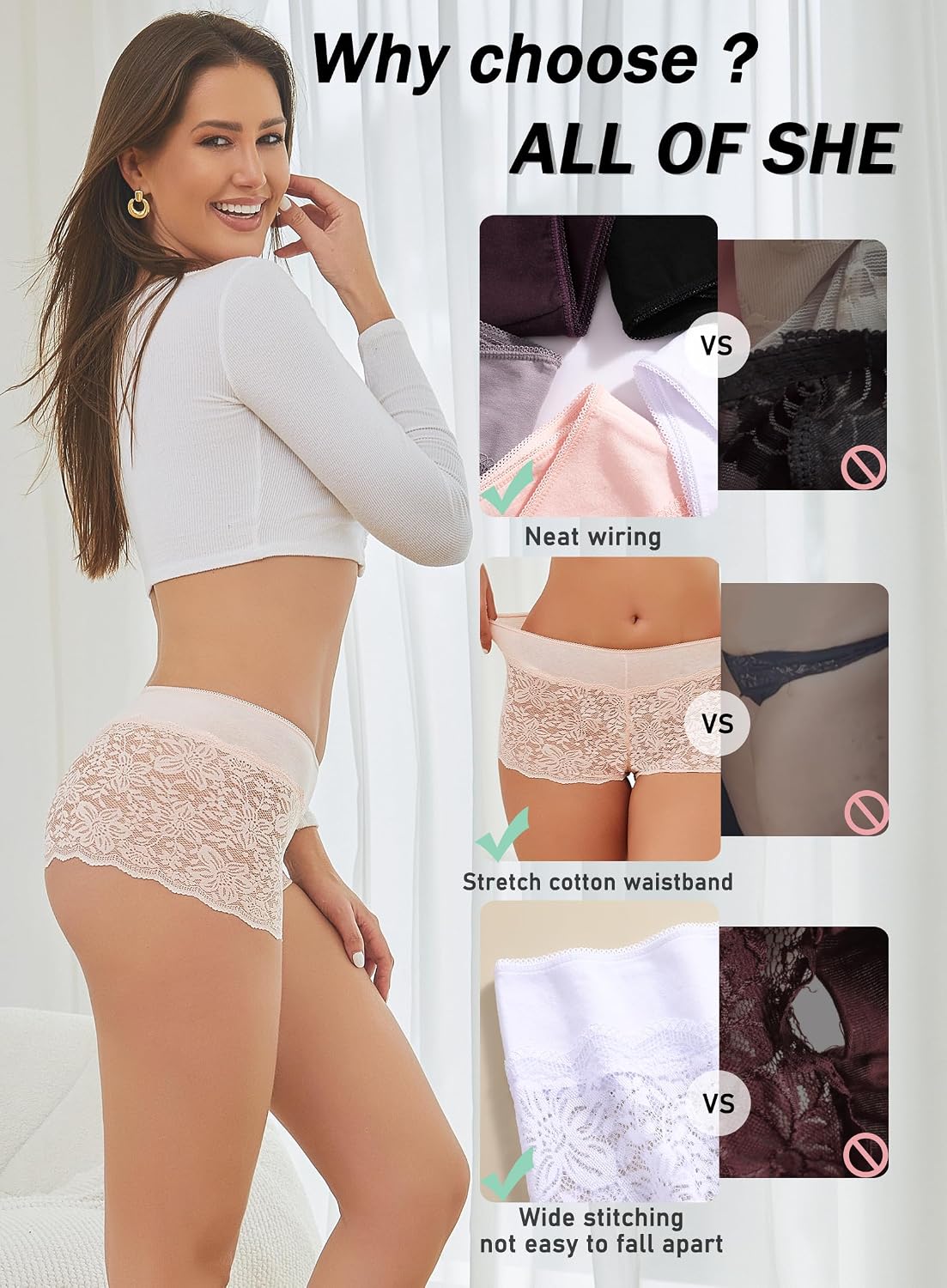 Thumbnail 6 de ALL OF SHE Lace Boyshort Panties, 5-Pack Plus Size with Cotton Waistband