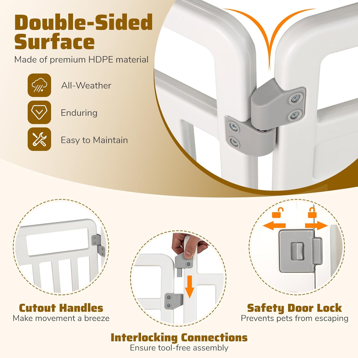 Detalle de Parc pour chien GOPLUS en plastique pliable – 6 panneaux, 129 x 65 x 81 cm, porte verrouillable, intérieur/extérieur, blanc