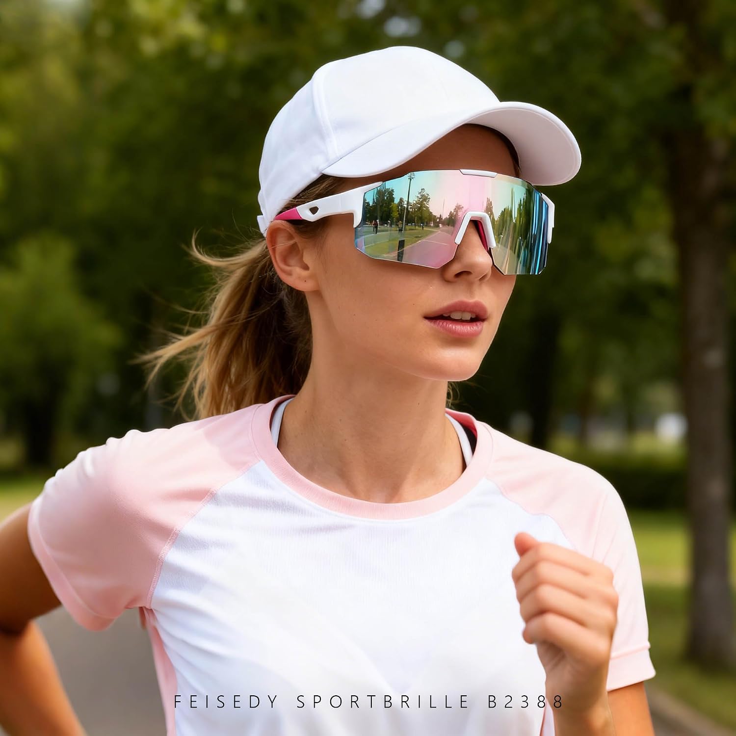 Detalle de FEISEDY Sport Sonnenbrille – Verspiegelte Fahrradbrille mit UV400-Schutz
