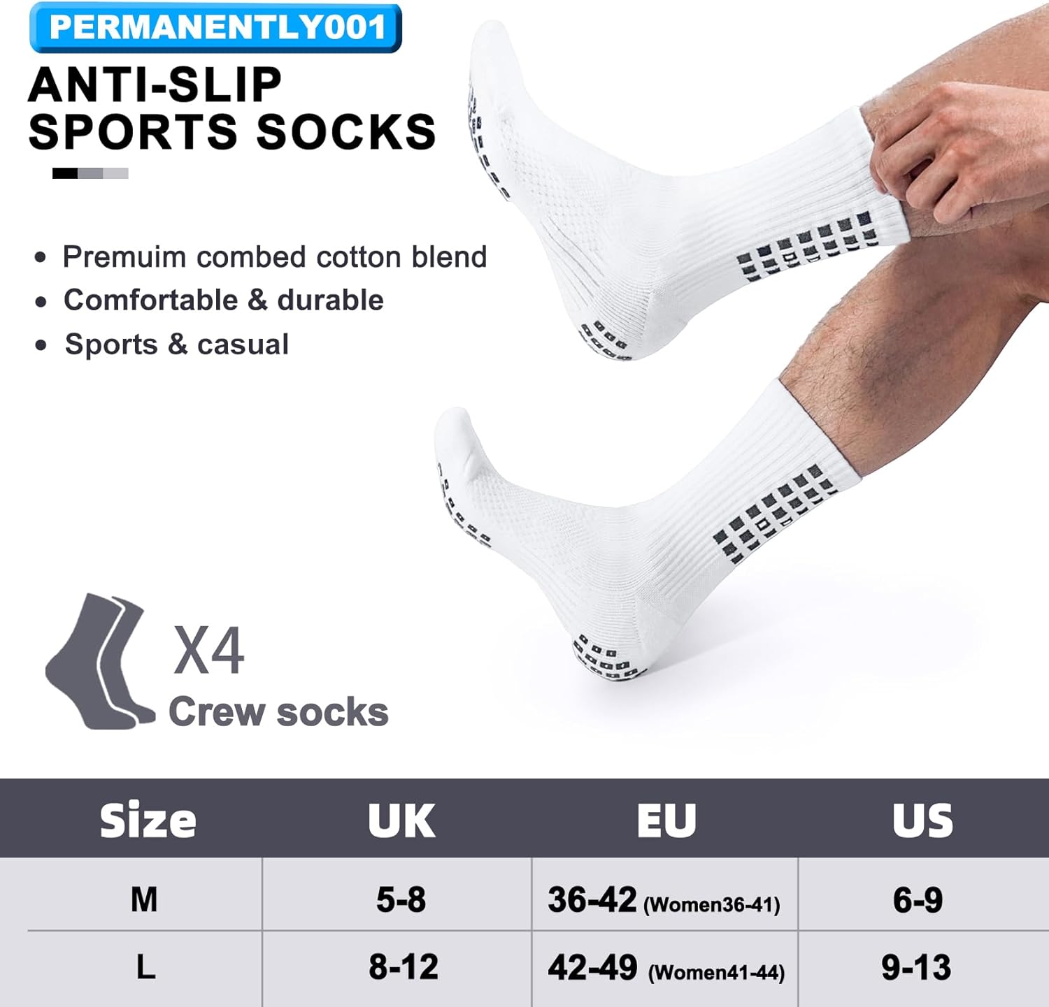 Thumbnail 5 de PERMANENTLY001 set da 4 paia di calzini calcio antiscivolo imbottiti traspiranti