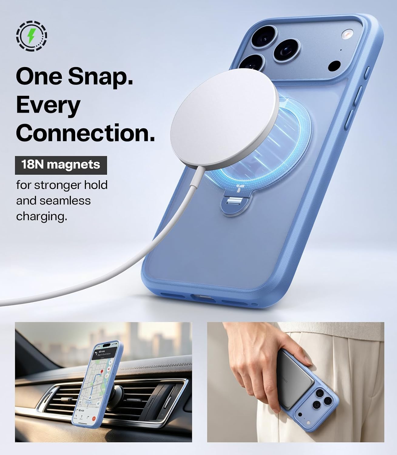 Detalle 1 de TORRAS Q3 Spin iPhone 18 Pro Case, Glacier Blue, 360° Magnetic Stand