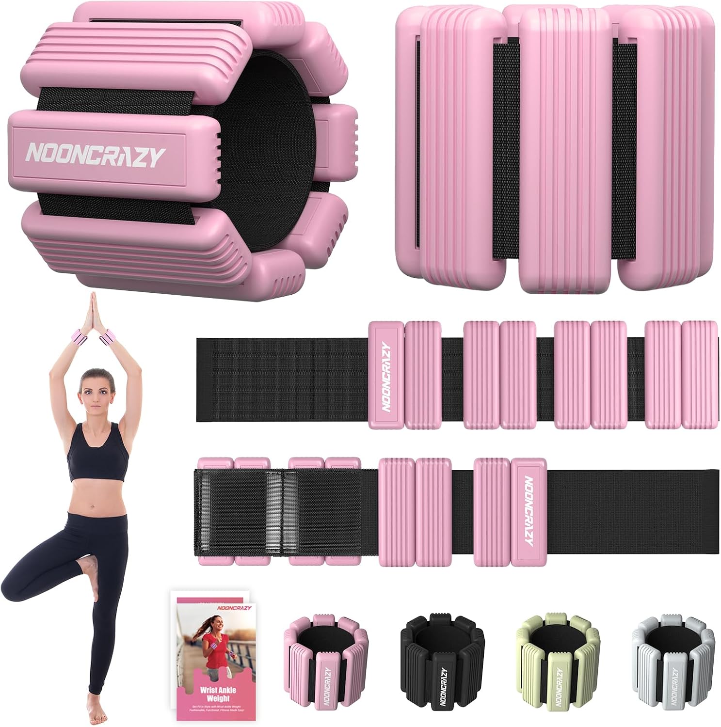 Detalle de nooncrazy Adjustable Wrist and Ankle Weights, 4.4 lb Pair, Pink Silicone