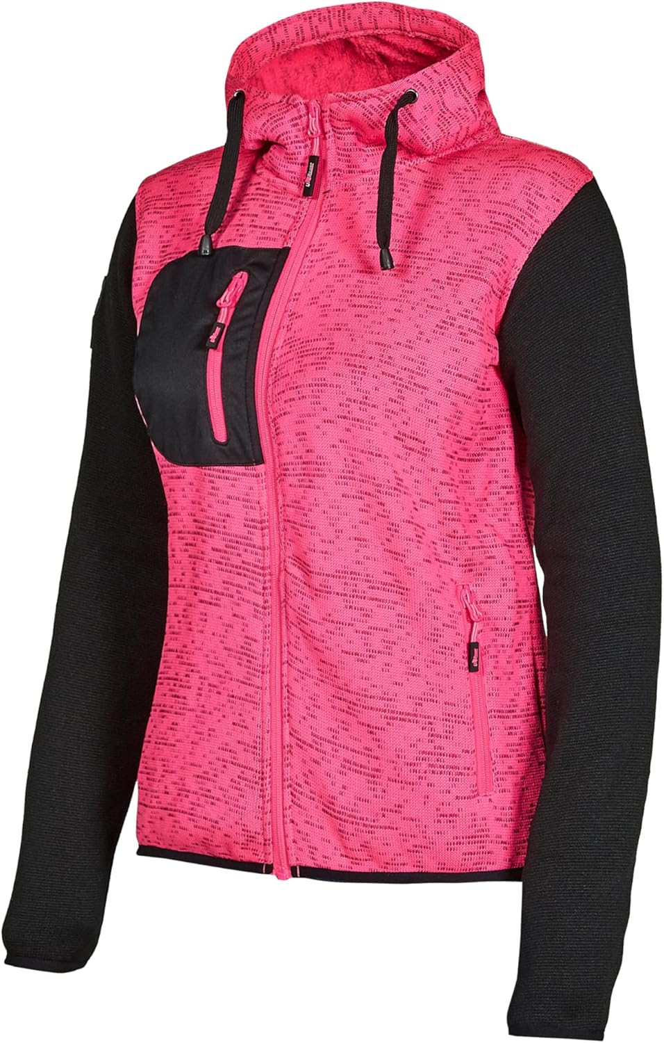 Detalle de U-Power Don't Worry... Be Happy! Felpa Full-zip con cappuccio in pile Rainbow Black/Fucsia – Uomo
