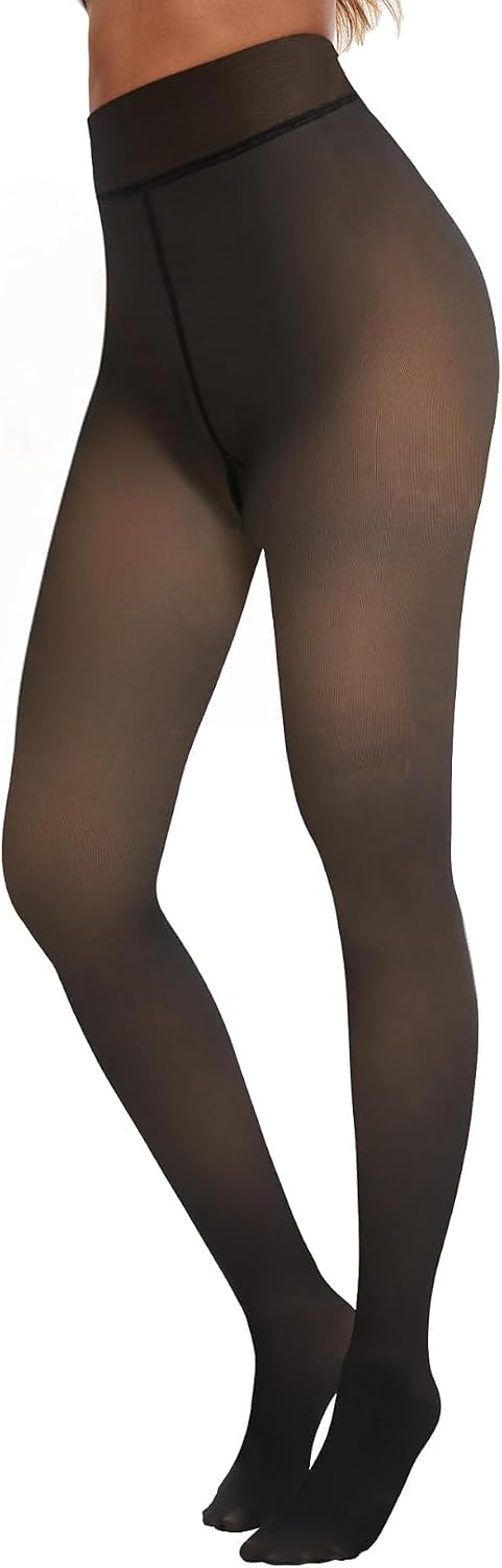 Detalle de CAMPSNAIL Fleece-Lined Thermal Tights for Women, High-Waisted Sheer-Look