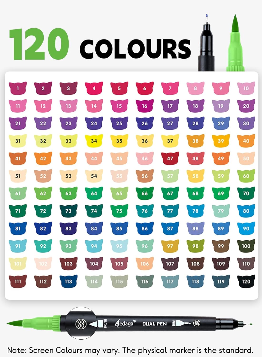 Thumbnail 3 de Brled 120 Colour Numbered Dual Tip Brush Pens (Extra Fine & Brush Tips) with Free App