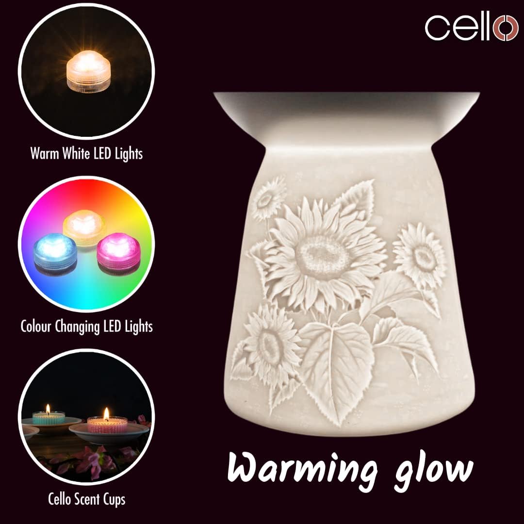 Thumbnail 3 de Cello Tealight Wax Melt & Oil Burner (Summer Time) with porcelain tealight design