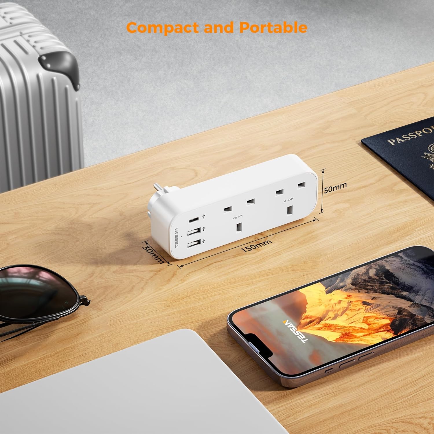 Thumbnail 5 de TESSAN UK to European Plug Adapter with 3 USB (1 USB-C) – Type E/F Schuko Travel Adapter for EU & more