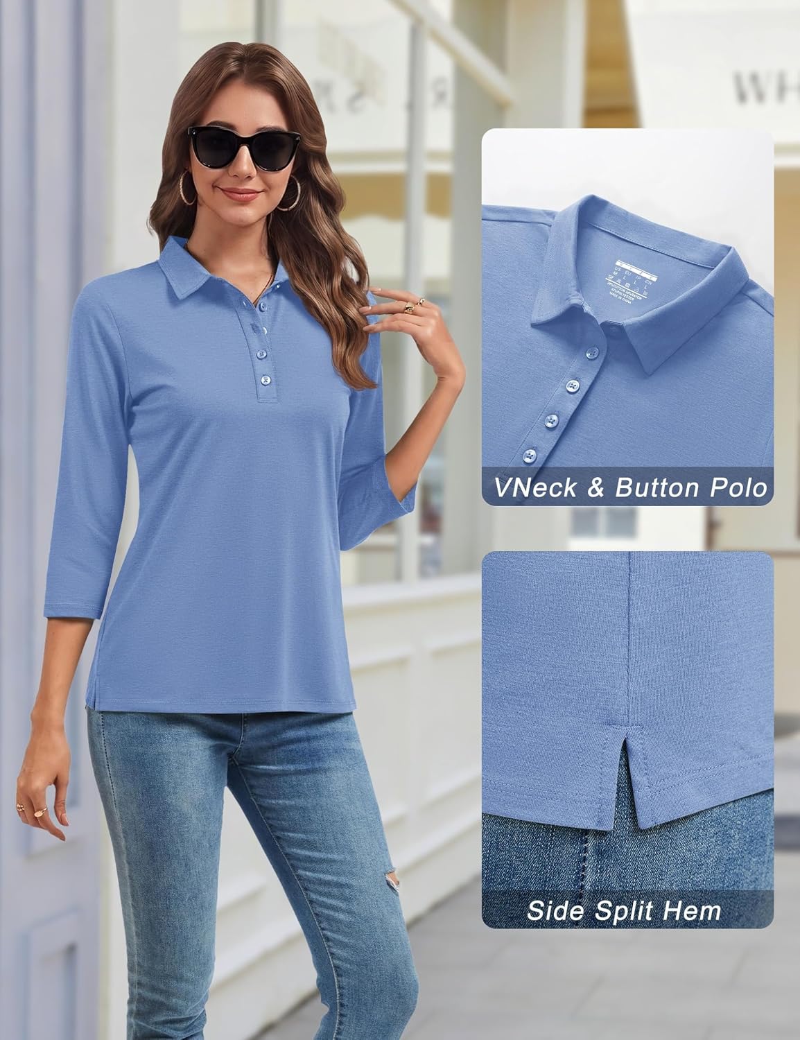Detalle 2 de YUCOLEN Women's Polo Shirt, 3/4 Sleeve