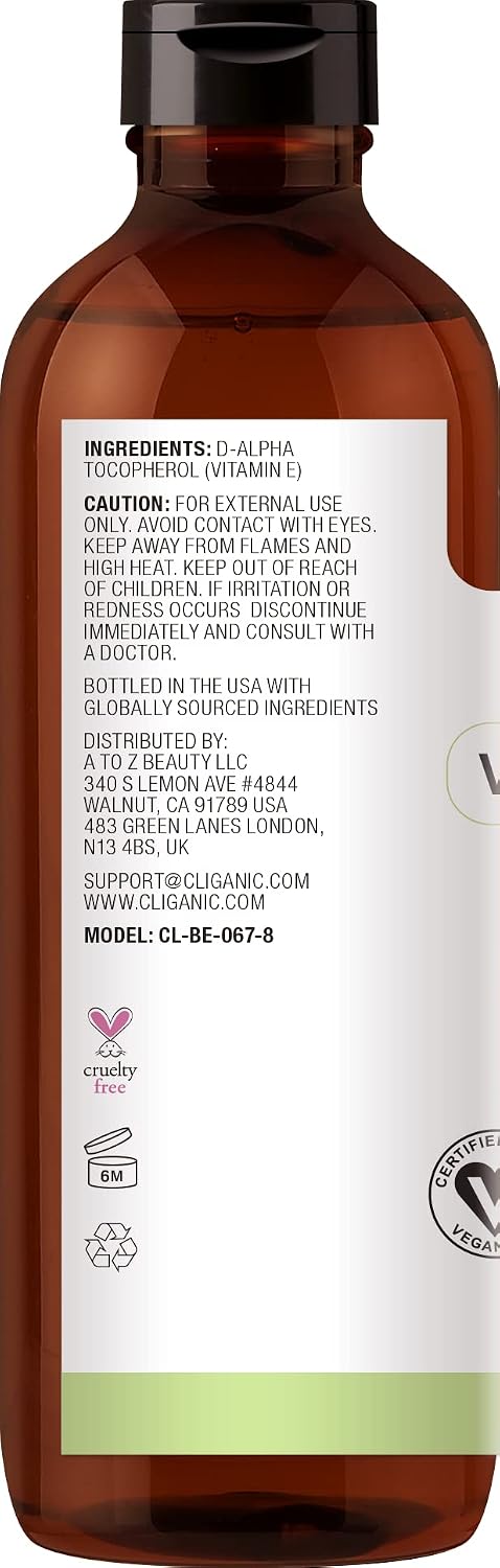 Detalle 2 de Cliganic Pure Vitamin E Oil, 240,000 IU, 8 oz, Natural D-Alpha Tocopherol