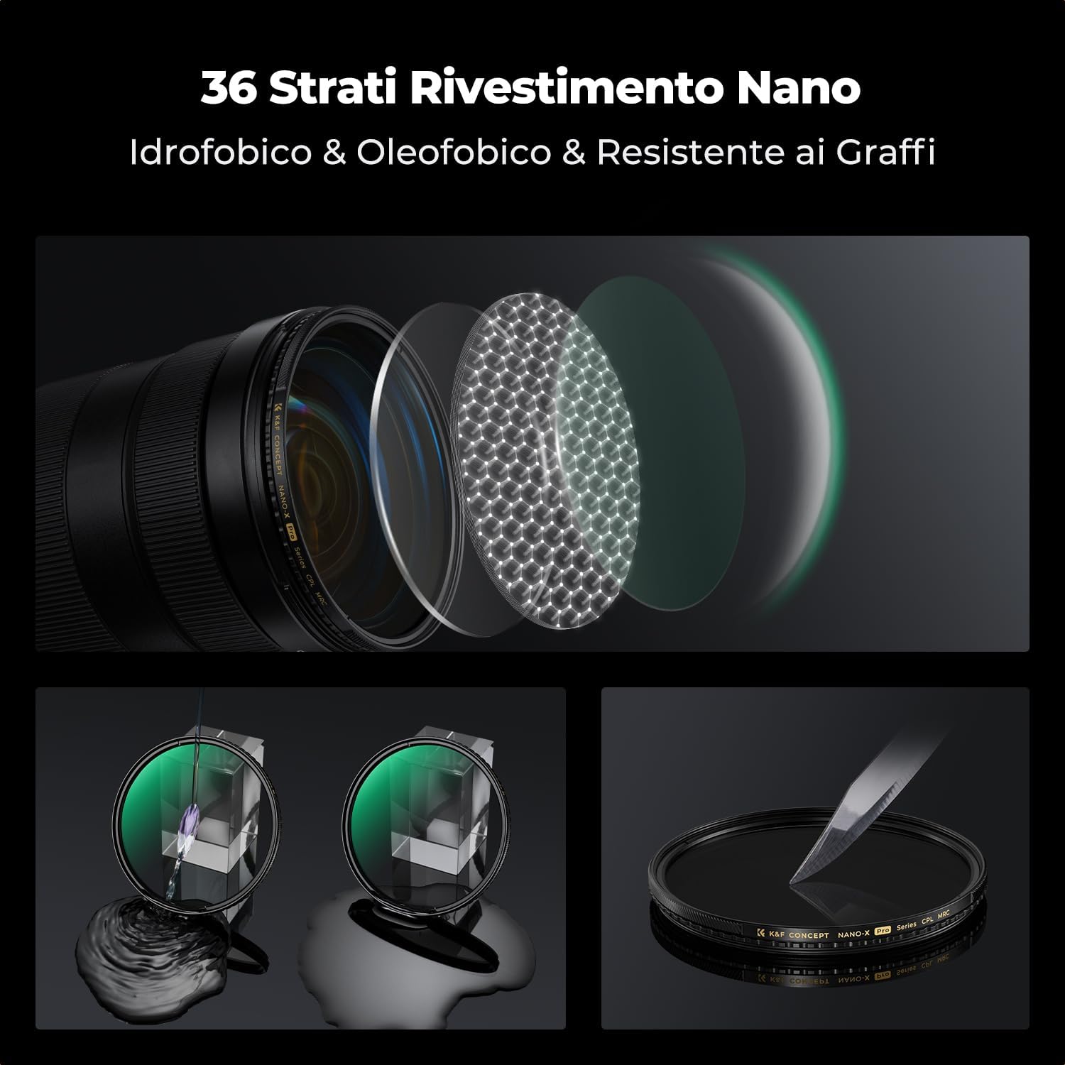 Thumbnail 5 de K&F CONCEPT Nano-X Pro 95mm Filtro polarizzatore circolare CPL con telaio in ottone